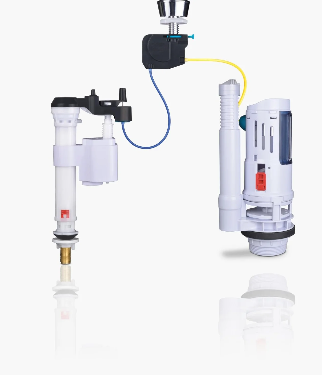 Mecanismo de descarga y llenado WC anti fugas de agua para cisterna de inodoro universal, con cable, doble descarga. (Llenado INFERIOR Ref. 0122401)