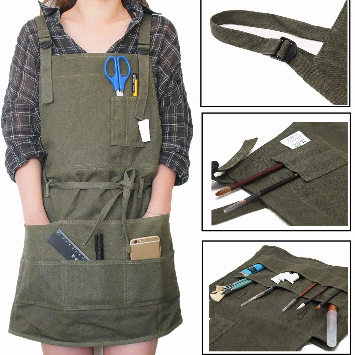 Delantal ajustable para artista con bolsillos, unisex, para pintor, pintura, para manualidades, jardinería, utilidad o trabajo