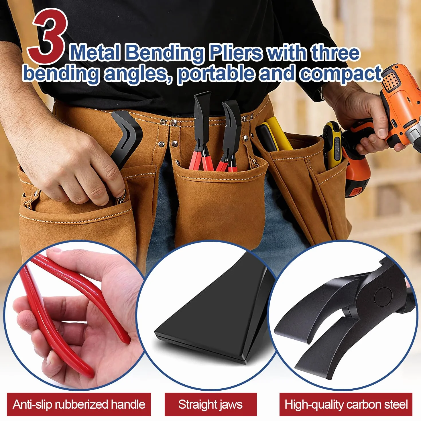 3 Piezas Juego de Alicates Doblar Chapa Alicate Plegar Chapa Dobladora Portátil Manual (0°, 45°, 90°) 22 mm de Mandíbula para Reparadores Entusiastas del Bricolaje para Doblar y Enderezar Chapas meta