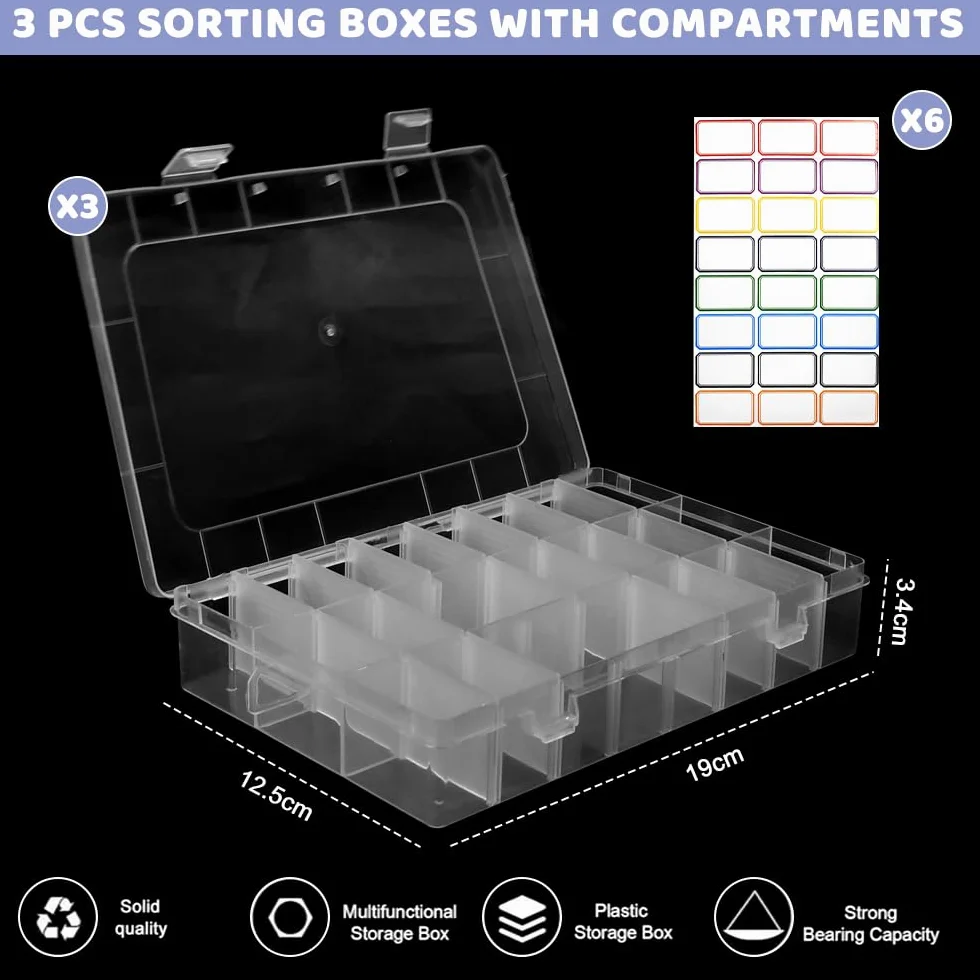Caja Organizadora Plastico Transparente 24 Compartimientos Ajustables Apilable con Tapa para Joyas Tornillos Cuentas