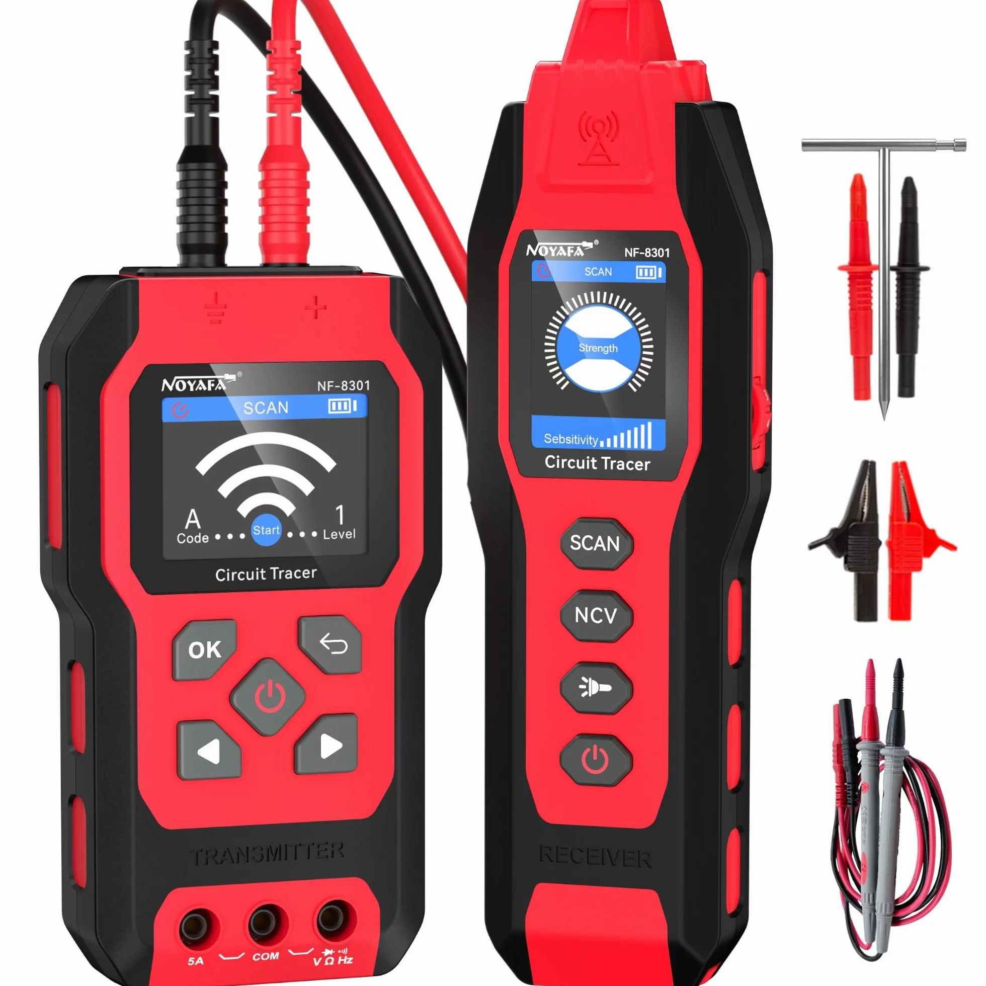 NOYAFA NF-8301 Detector de Circuitos y Buscacables, Localizador de Disyuntores con Multímetro Digital, Sensibilidad Ajustable 8 Niveles, Recargable, para Cables en Pared y Subterráneos