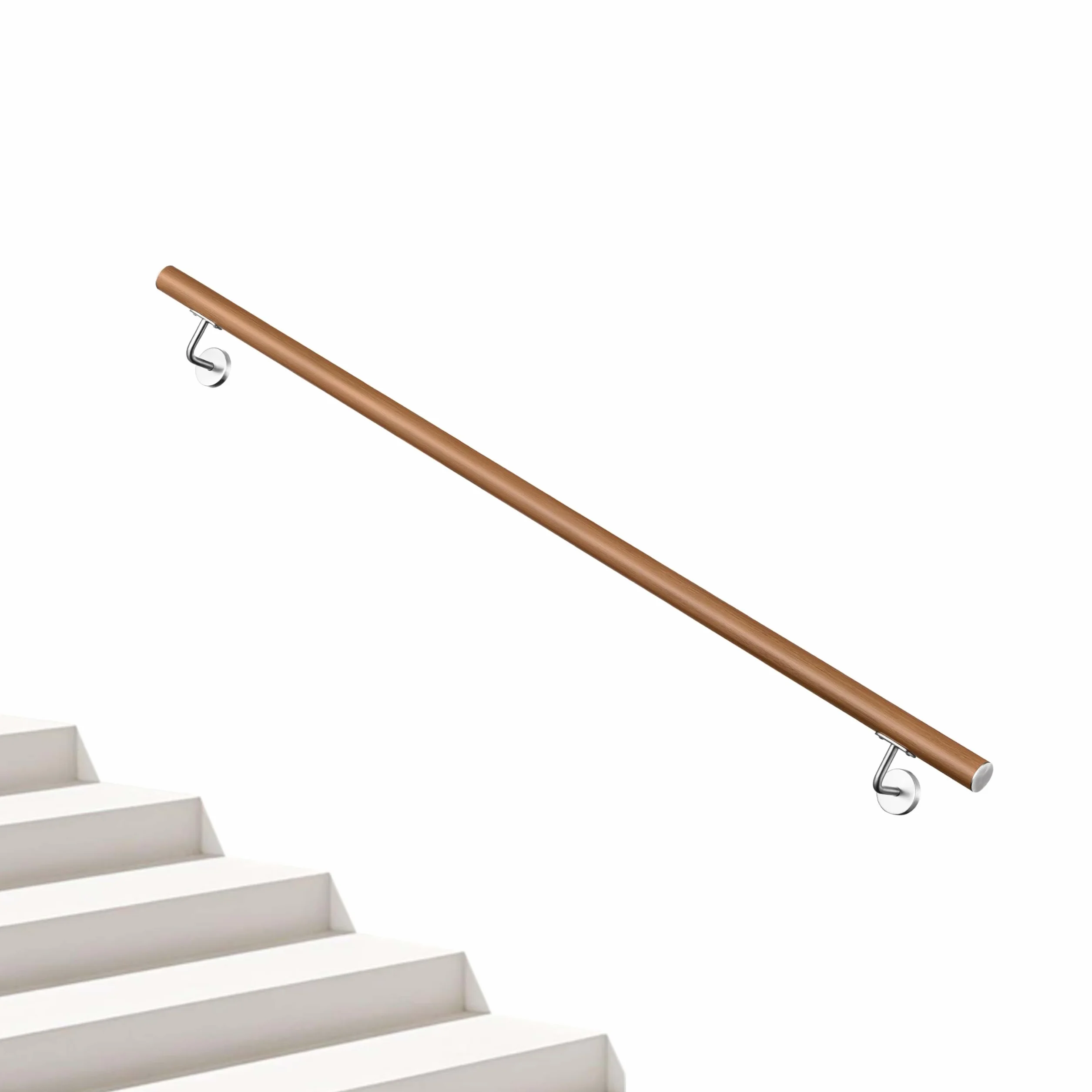 AICA Barandilla de escalera, Pasamanos de acero inoxidable 304 acabado madera marrón, 80 cm con 2 soportes, para Interior y Exterior