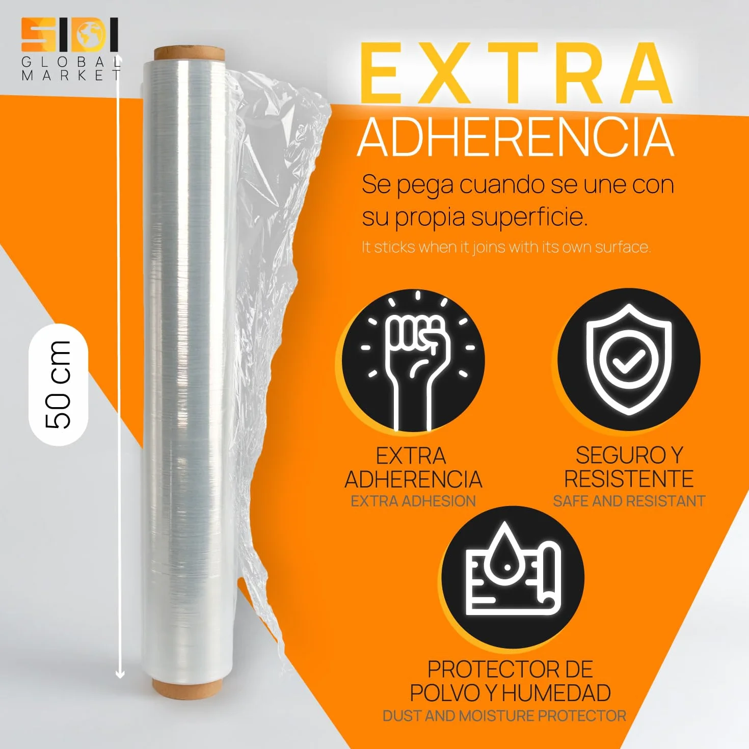 Film Blanco para Embalar, Film, Papel Film, Rollo de Plastico Protector Muebles, Cajas Mudanza, Plastico Cubretodo 50 x 110 m estirables - SIDI (1 und, Blanco)