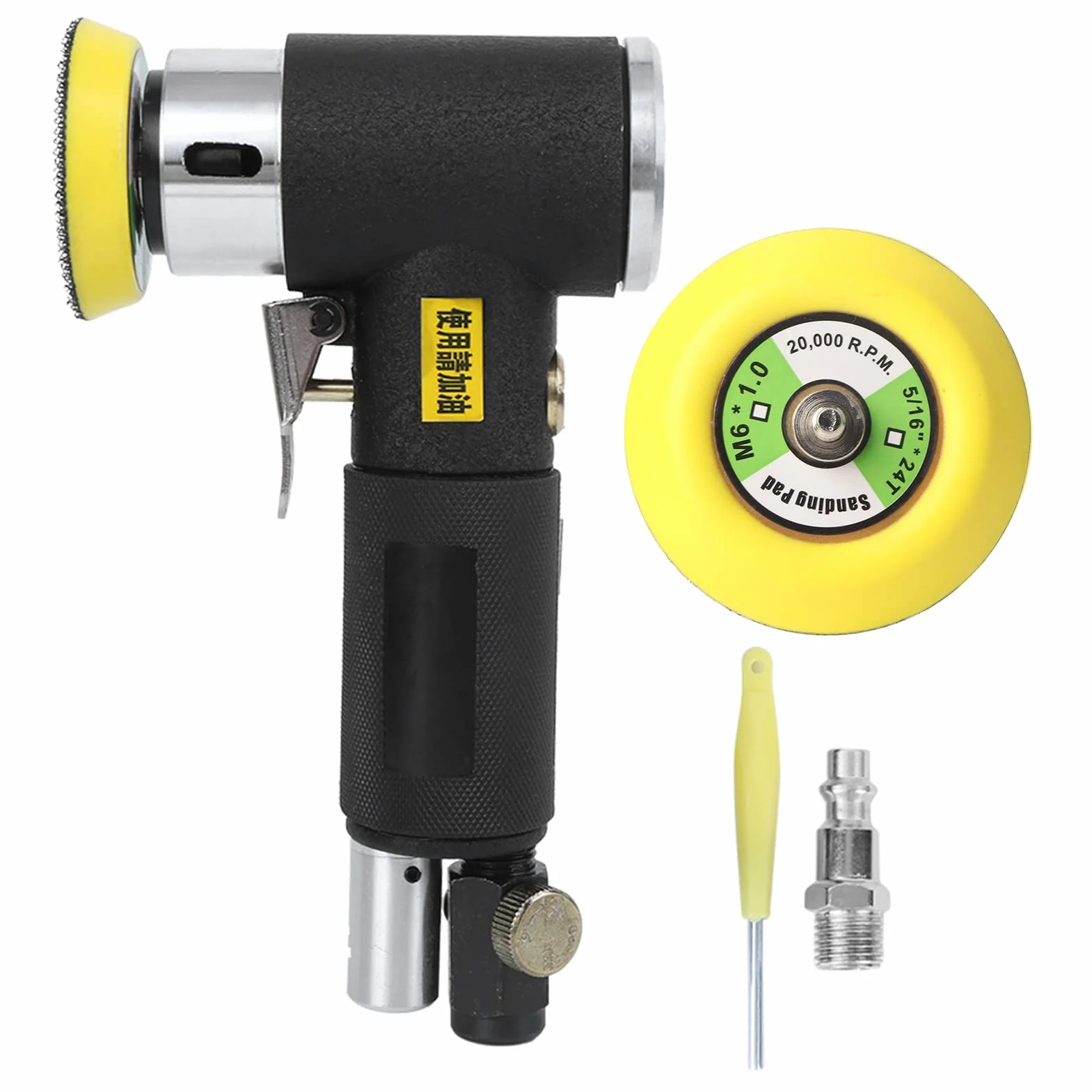 Máquina pulidora excéntrica PolyGen, lijadora neumática de aire de 1500 RPM con consumo promedio de gas de 6 CFM, entrada de 1/4 de pulgada y almohadillas de 2 y 3 pulgadas