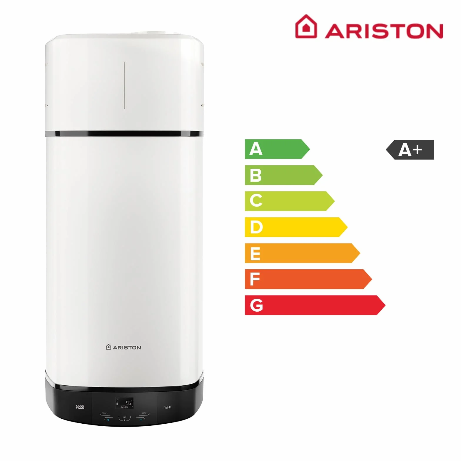 Ariston Nuos Plus S2 Wifi - Termo 80 Litros con Bomba de Calor, Calentador de Agua Bajo Consumo, Control con App, Compatible con Alexa, Clase A+ (A+/F) - Servicio Post-Venta solo Disponible en España
