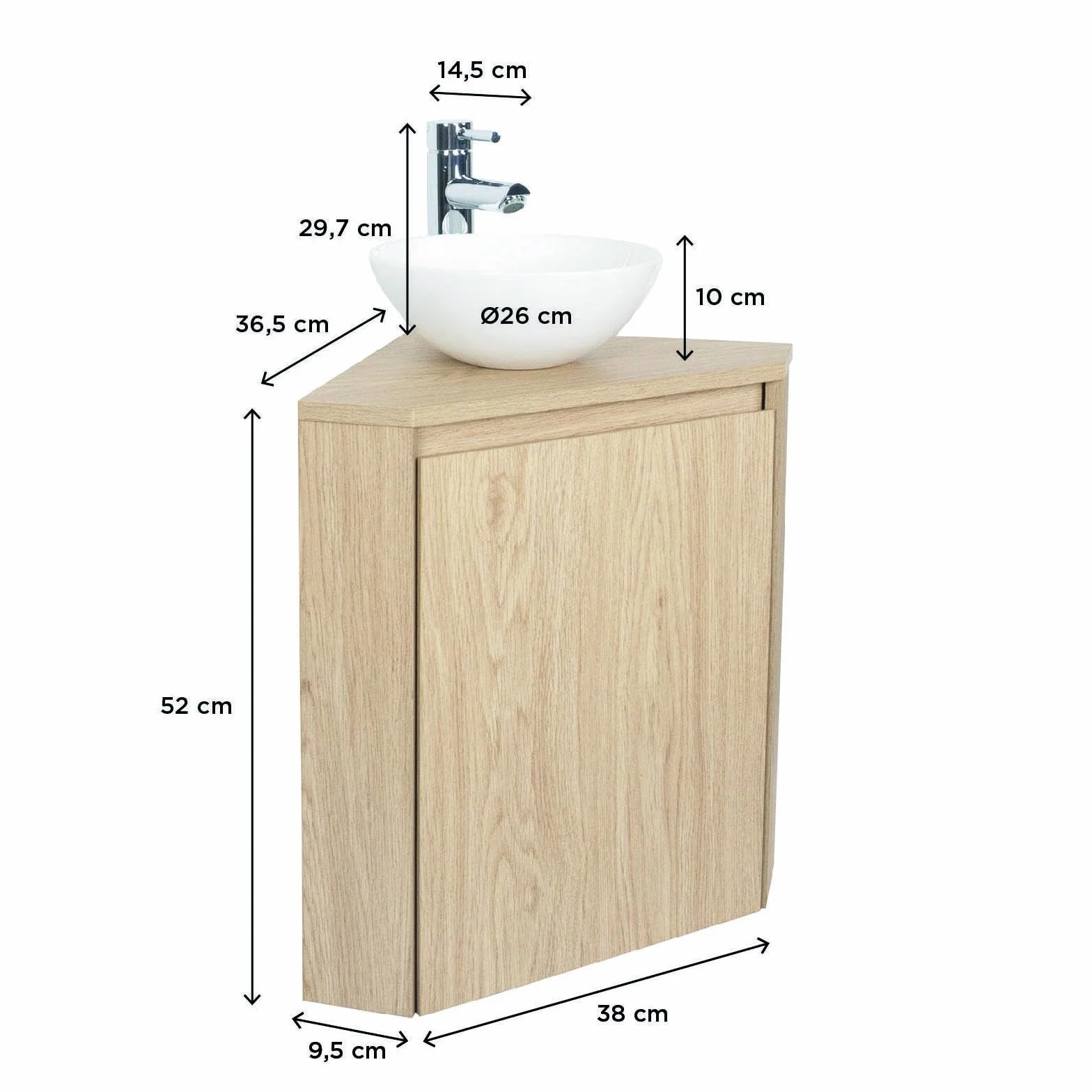 Sorrento - Mueble para lavadora esquinero con lavabo y grifo