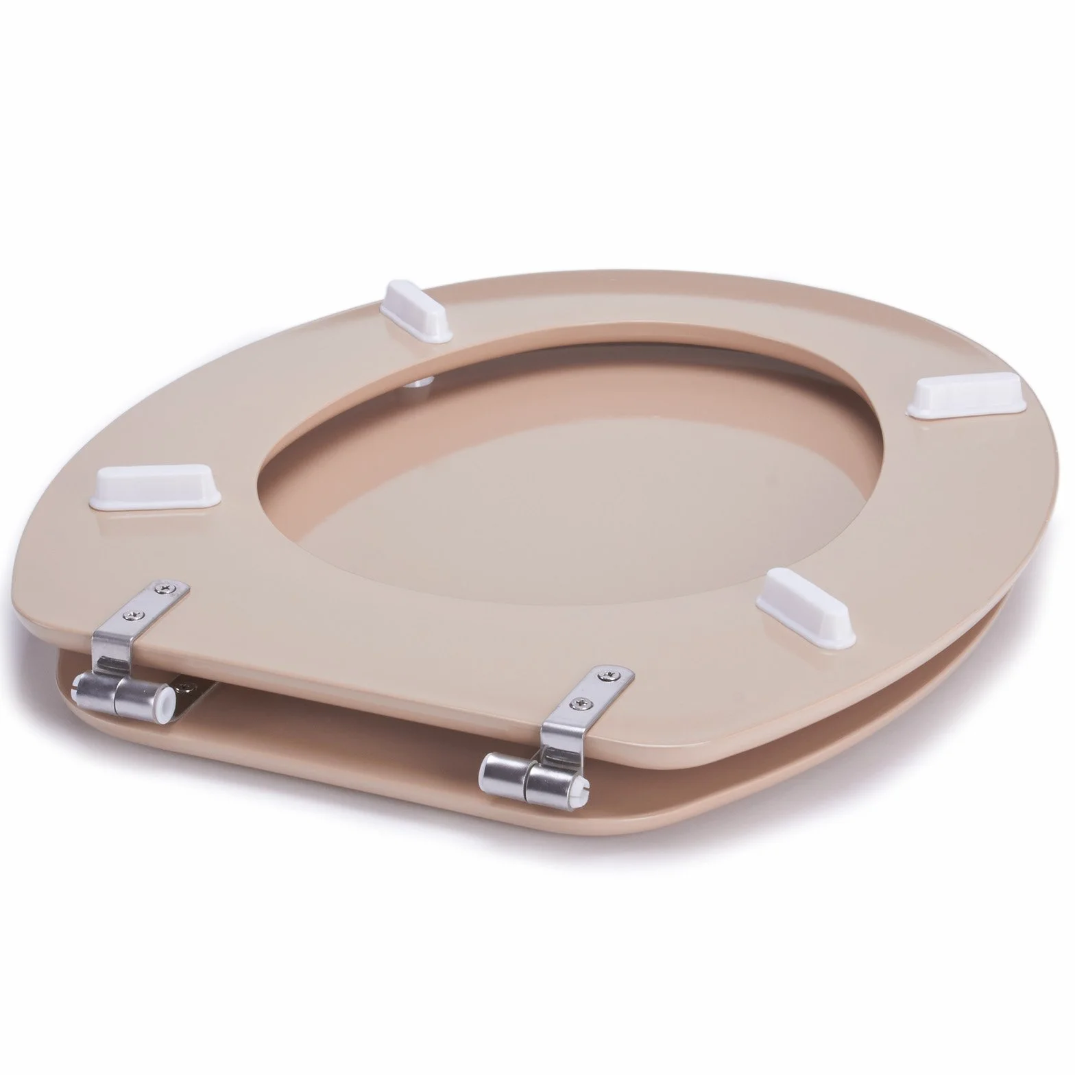 MSV - Asiento de inodoro CLÉO MDF - Bisagras de acero inoxidable - Brillante - Ø 370 x 450 mm - Beige - Elegancia y comodidad para el baño - Fácil instalación y limpieza