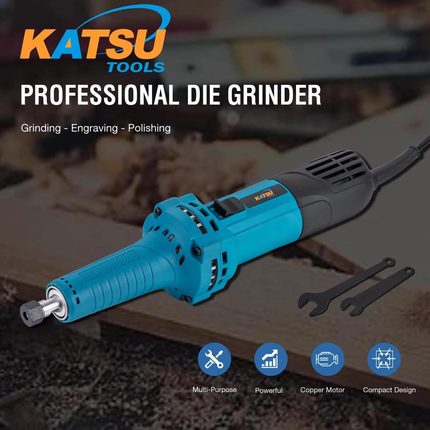 KATSU Tools Amoladora troqueladora, amoladora recta eléctrica profesional de 710 W, herramienta rotativa con portabrocas de 6 mm y 6,35 mm para pulir, pulir, grabar y tallar