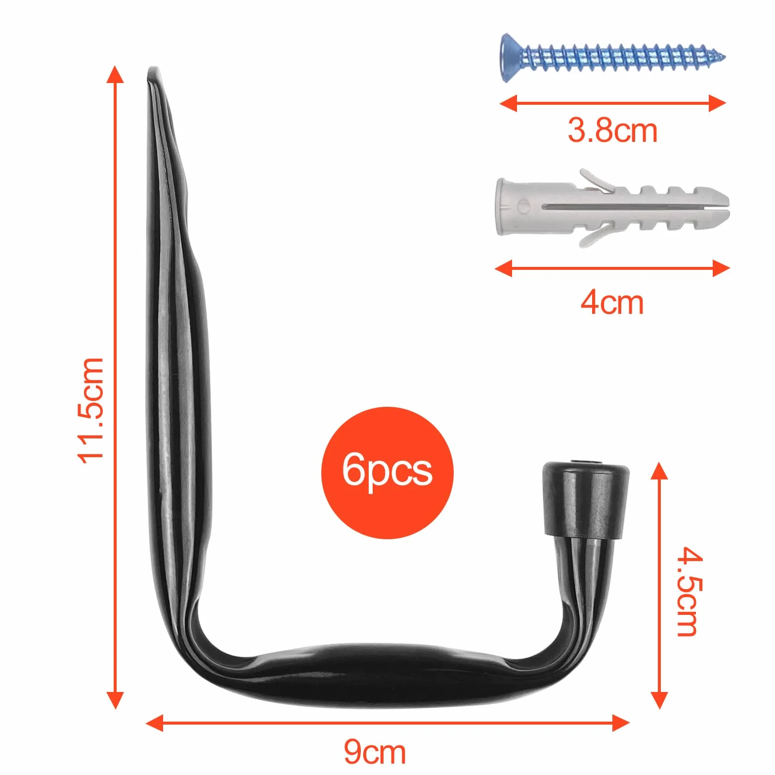 Newpop 6 Piezas Ganchos Para Colgar, Gancho pared de Garaje Resistentes, Colgador Bicicleta Pared de Acero Revestimiento Antideslizante para Herramientas Eléctricas Escaleras Negro 11.5cm x 9cm