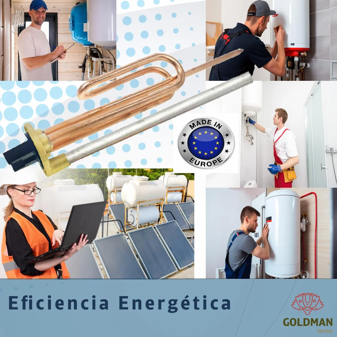 GOLDMAN SERVICE Kit de Recambio Calentador de Agua Eléctrico: Resistencia Curva, Ánodo de Magnesio, Junta de Goma y Tornillo de Fijación. Compatible con Termos Eléctricos de Grandes Marcas (2000 W)