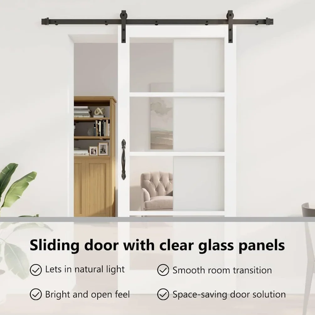vidaXL Puerta Corredera ORKDAL y Negro 93 x 211 cm, Sala de Estar, Puerta corredera Moderna, Madera de Pino Duradera, Vidrio, Divisor Elegante, diseño contemporáneo