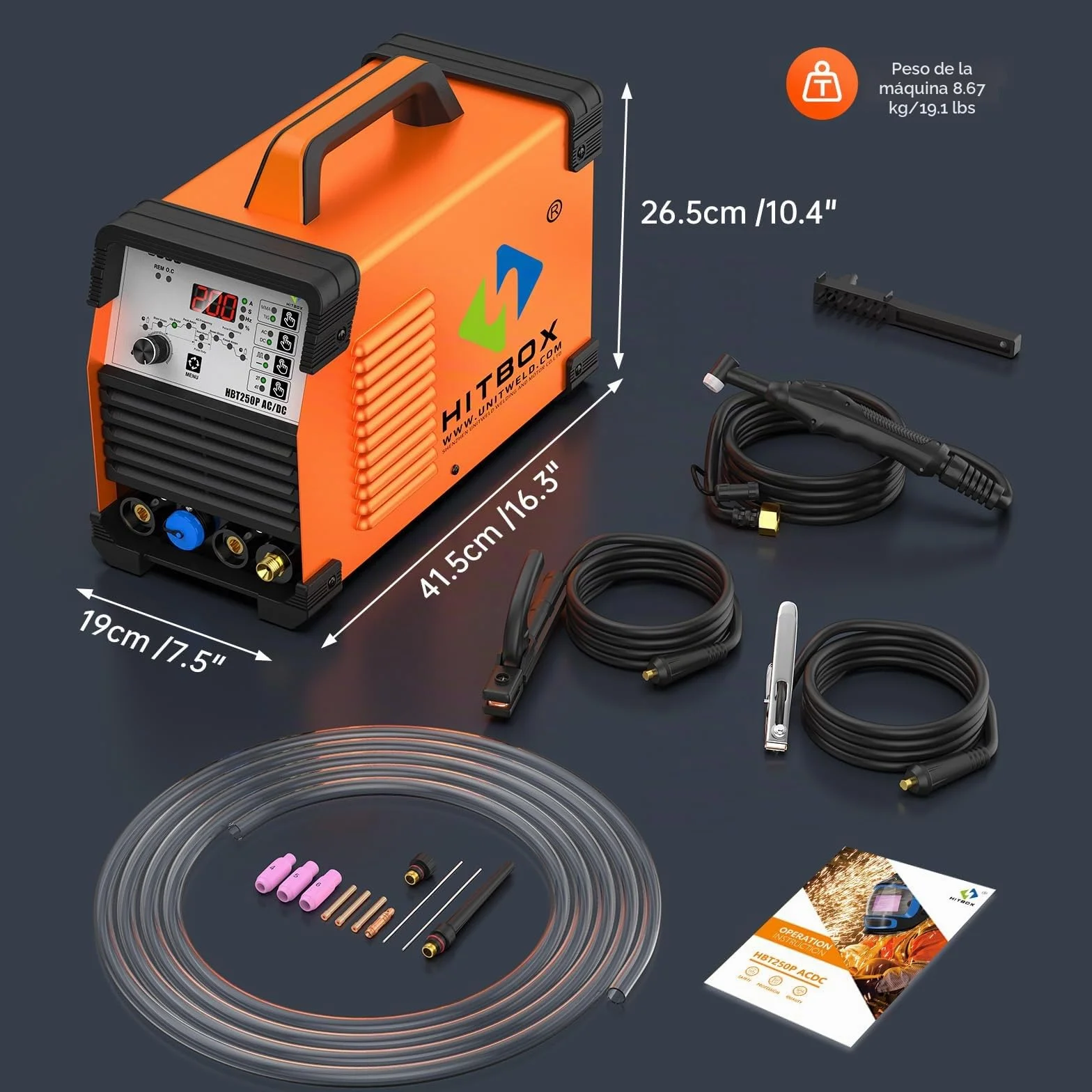 HITBOX Soldadora TIG 6 en 1 AC/DC, 200 A, Función Pulsada, Tecnología Inversor IGBT, Control Digital 2T/4T, Nueva Versión para Aluminio, Acero Inoxidable y Acero (HBT250P AC/DC)