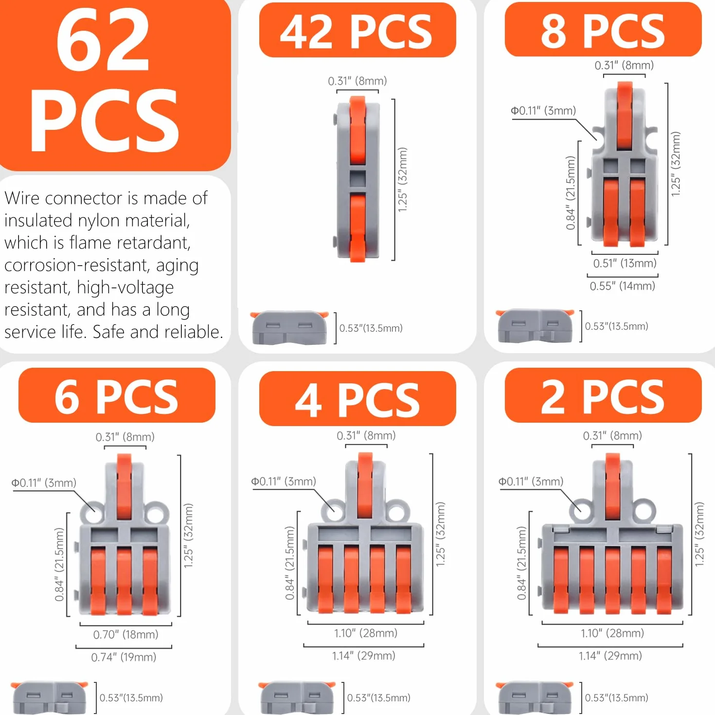 Conectores Eléctricos Kit 62 Piezas Conexión Rápida 0,2-4mm²