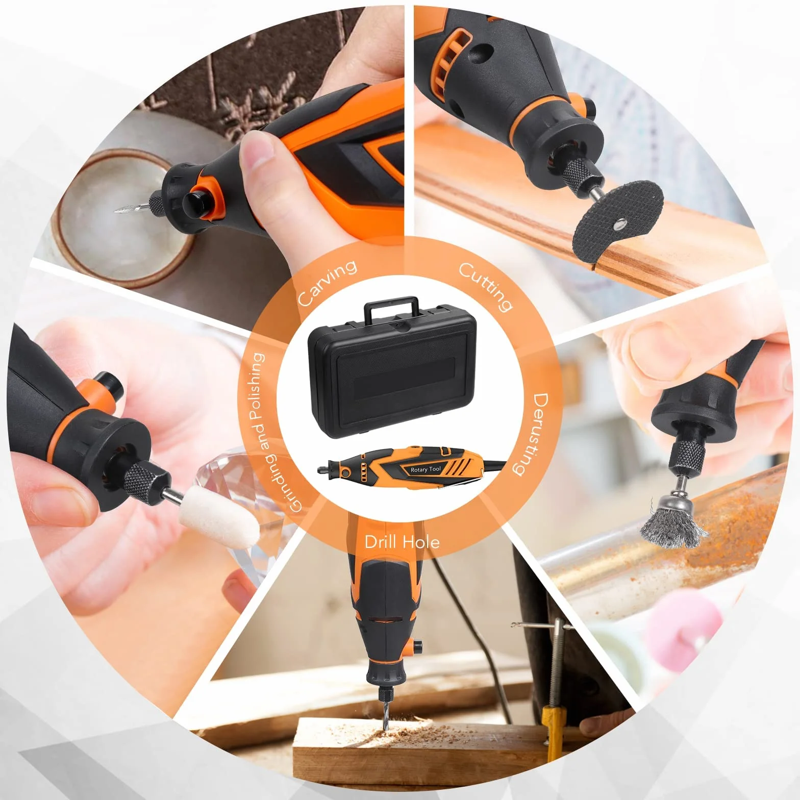 Juego de Mini Amoladora y Mini Taladros Electricos 212PCS, 6 Velocidades Ajustable, 8000-35000RPM - Tiene Las Funciones de Cortar, Grabar, Perforar, Esmerilar, Pulir