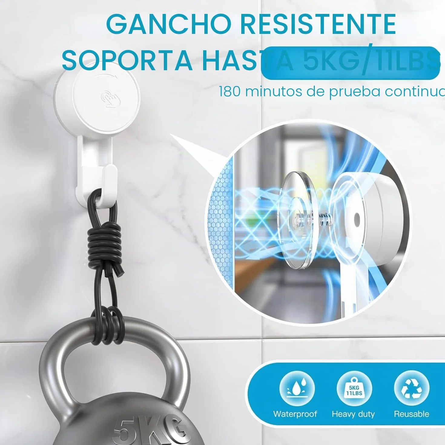 Luxear Gancho Ventosa Baño 4 Piezas Ultra Fuerte Sin Agujeros Colgador Toallas Ventosa Impermeable Reutilizable Percha Ventosa MAX 5kg para Toallas Cocina Pared Puerta Ropa