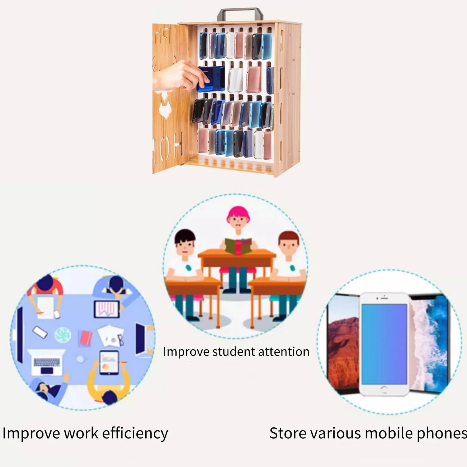 Armario para móviles 16/36 Compartimentos Madera con Cerradura para Estudiantes Empleados
