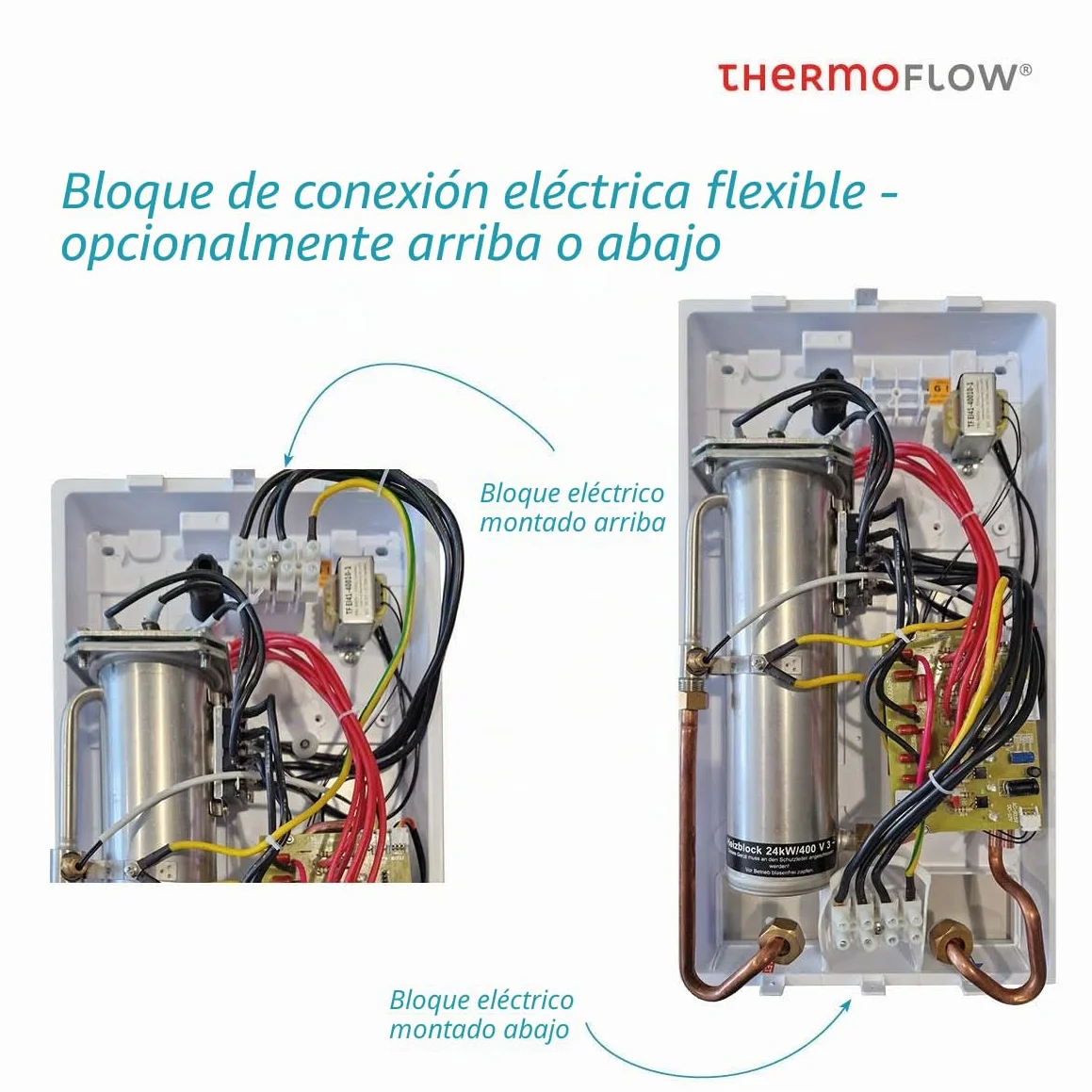 Thermoflow Elex 24 – Calentador de agua instantáneo resistente a la presión / 24 kW / 400 V/calentador de agua hasta 55 °C/conexión G 1/2» / 13 L/min/ideal para lavabo, baño o cocina / ELEX24.
