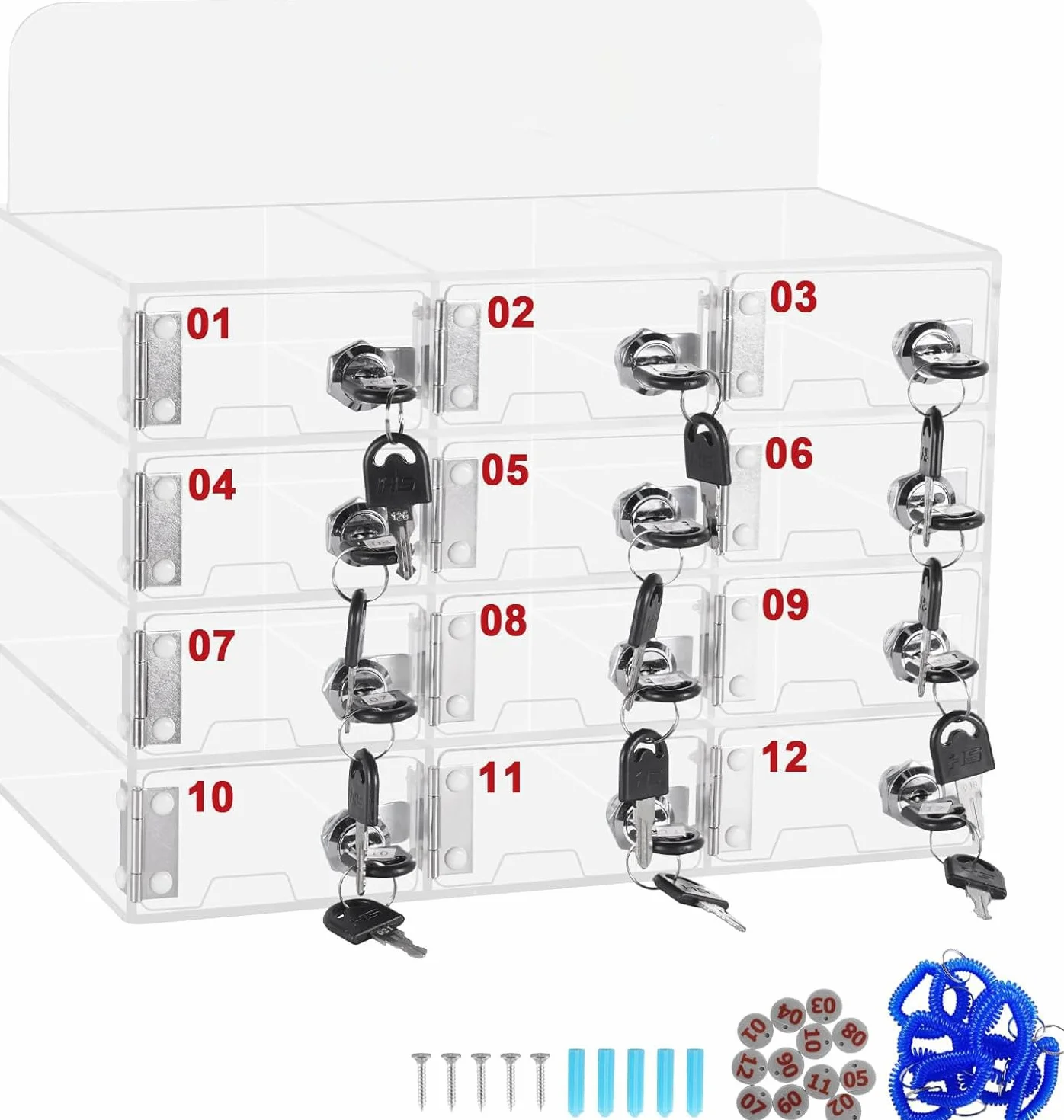 MXBAOHENG Caja de almacenamiento de acrílico 12 Slot para teléfono móvil con cerradura y llave montado en la pared