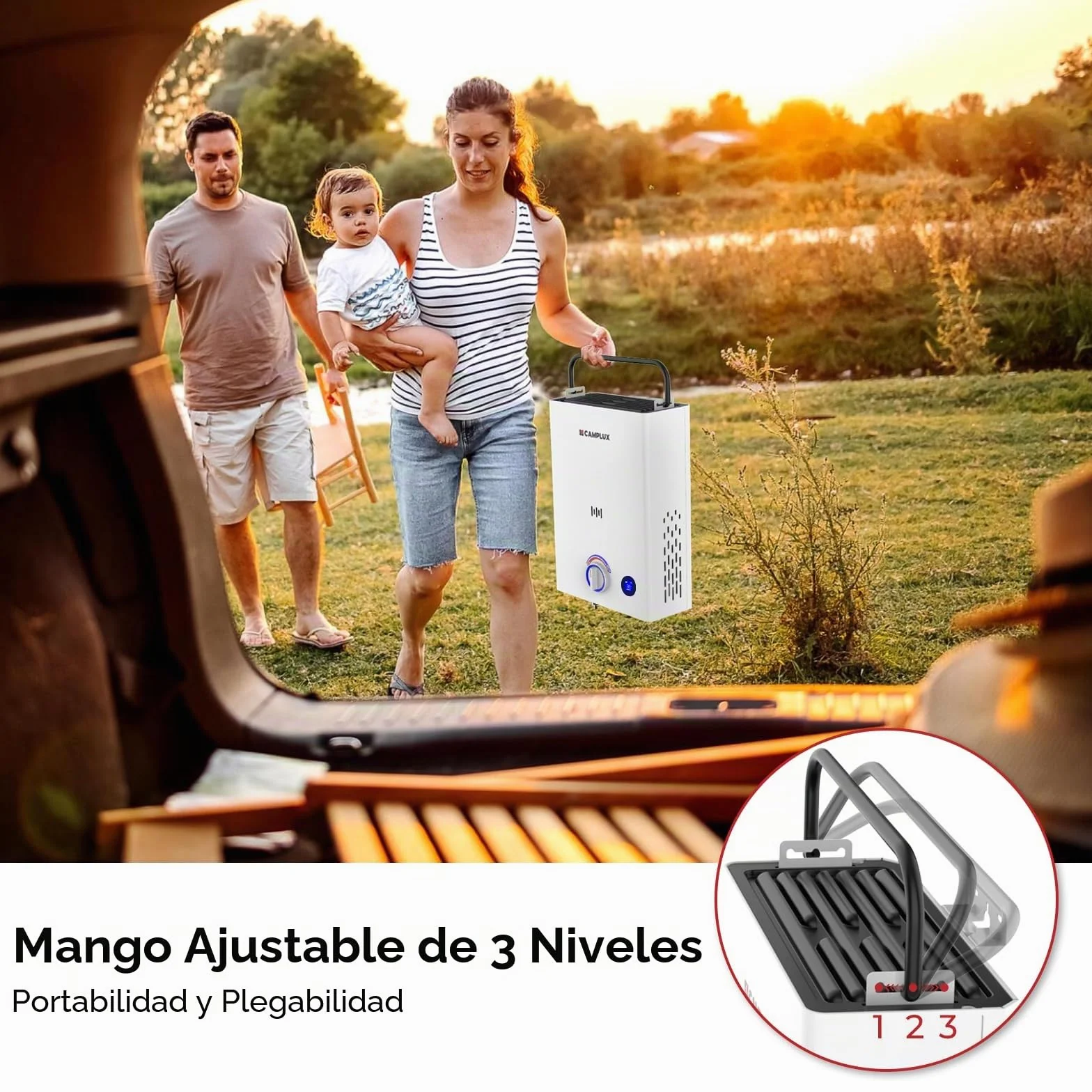 CAMPLUX First 10 L/M Calentador de Agua a Gas con Bomba de Agua & Mango, GPL (50mbar), para Ducha al Aire Libre/Camping/RVs, F10 Pro-DE