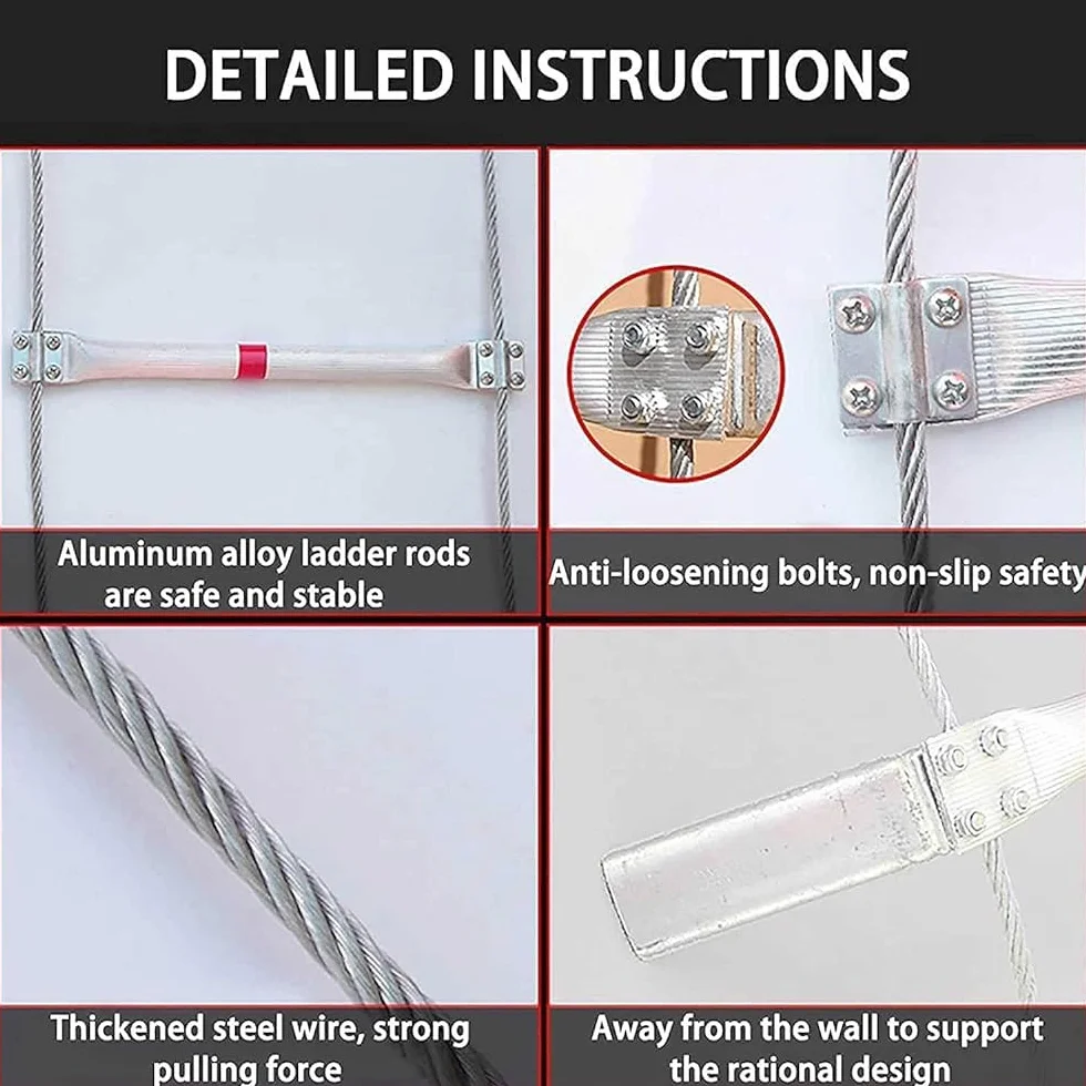 Escalera De Cuerda De Emergencia Multifuncional De Aleación De Aluminio, Escalera De Incendio Portátil Reutilizable Para Exteriores, Escalera De Cuerda De Alambre Resistente A Las Llama(Size:10m/32ft)