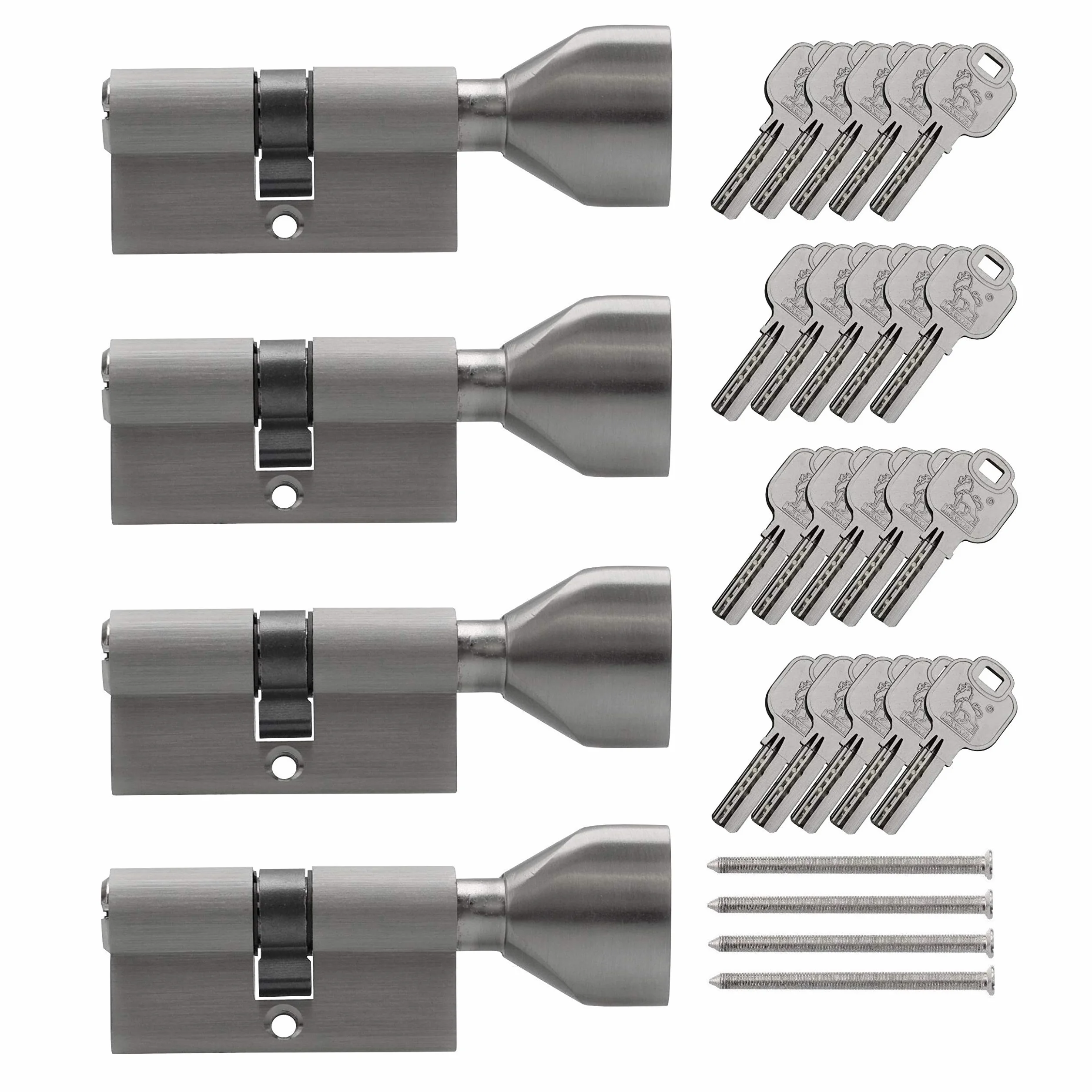 4 cilindros cilíndricos KSN de 60 mm, 30/30, cierre uniforme, incluye 20 llaves