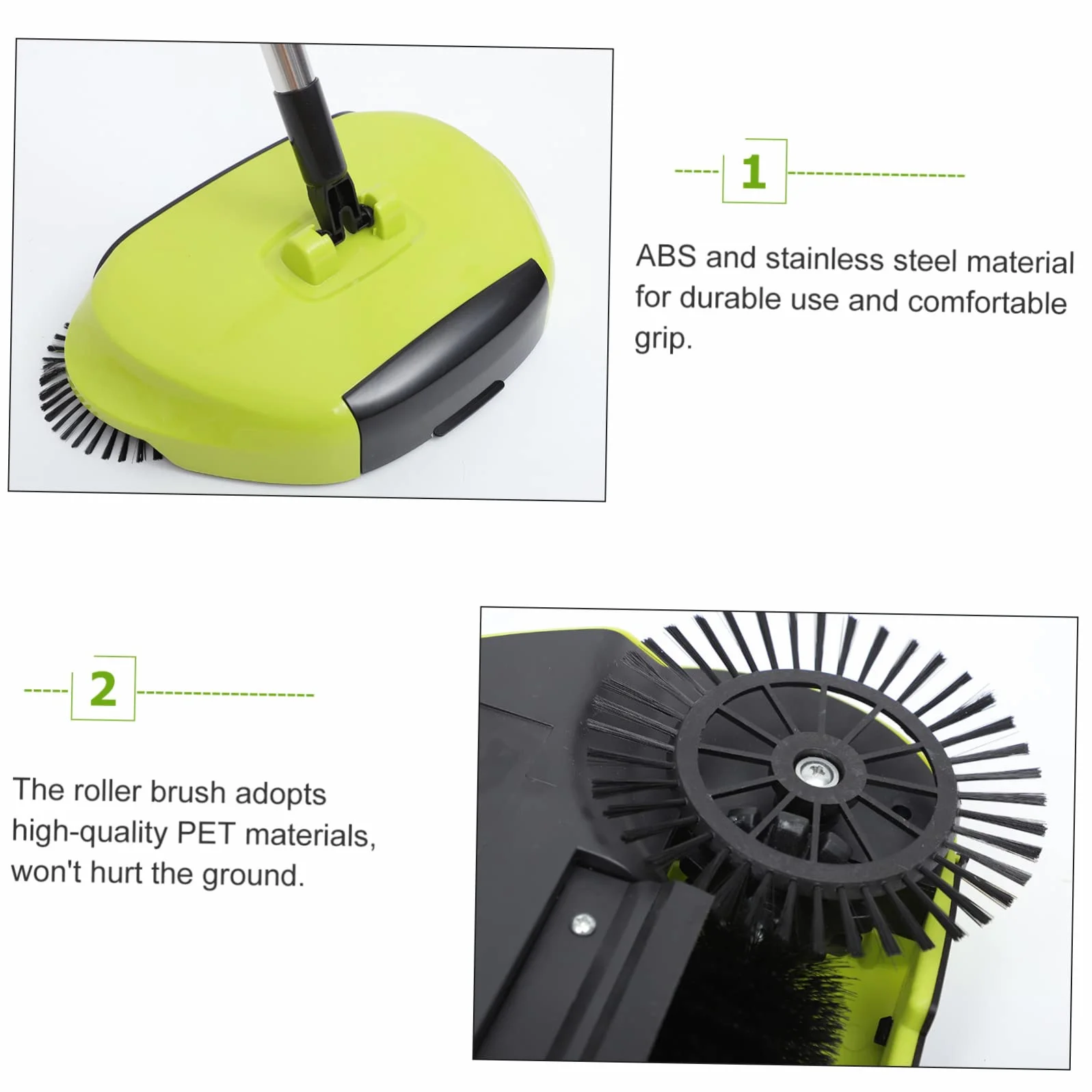 Ciieeo Barredora de Mano Hogar para Limpieza de Pisos Duros y Escoba de Empuje 360° Ajustable Abs y Acero Inoxidable sin Electricidad Recogedor Cubo Cerrado Verde
