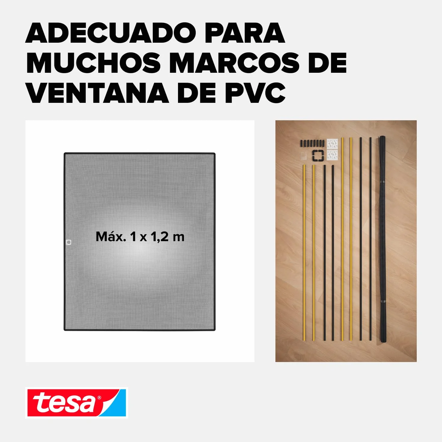 tesa INSECT STOP Clip-on Frame Fly Screen for Window - marco ajustable, malla de fibra de vidrio, clips adhesivos, antracita - 100 x 120 cm
