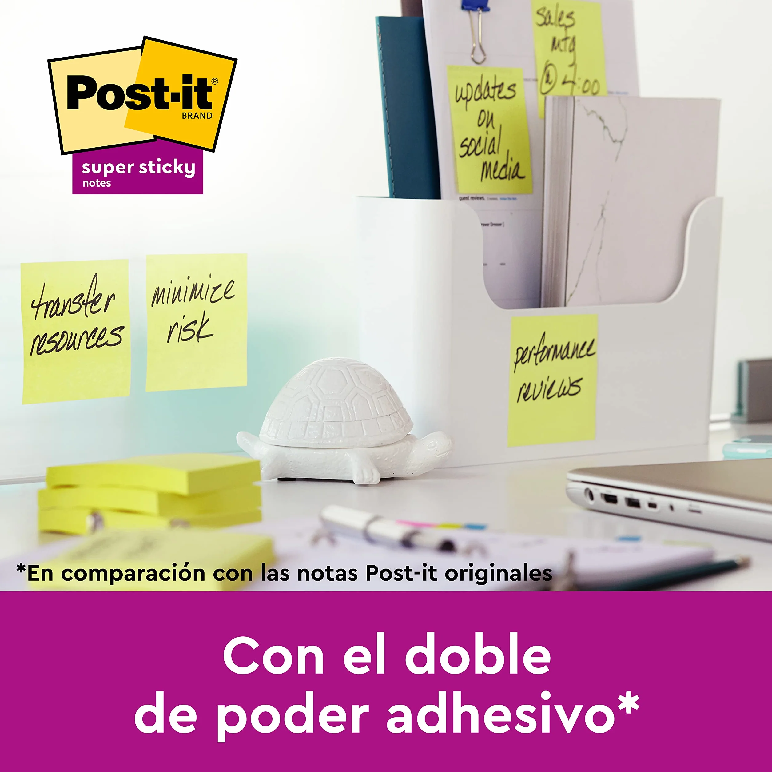 Post-it Super Sticky Notas, Canary Yellow, 76 mm x 76 mm, 90 hojas, 4 blocs + 2 Gratis