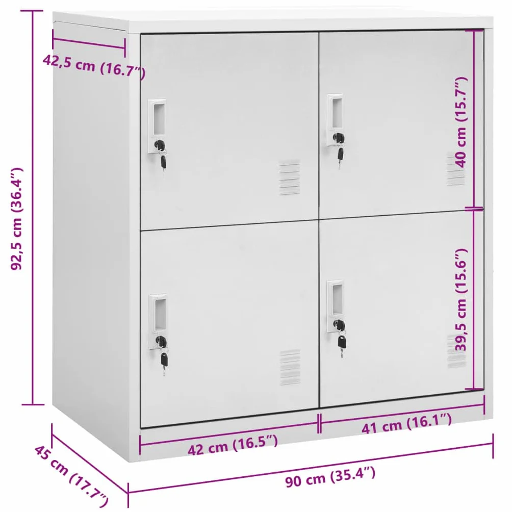 Taquilla gris claro 90 x 45 x 92,5 cm, acero resistente con 4 compartimentos y cerraduras, ideal para oficina, escuela, almacenamiento seguro