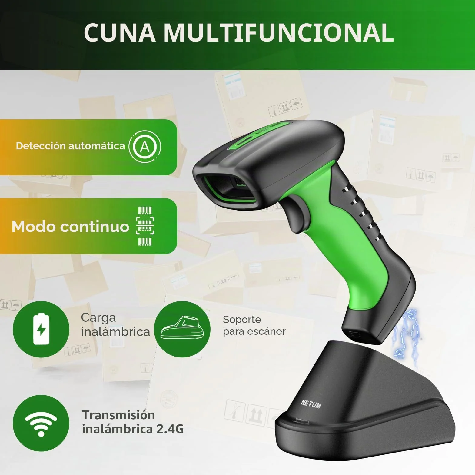 NETUM Escáner de Código de Barras Industrial 2D Bluetooth NT-1950 Lector Inalámbrico 1D 2D 2600mAh