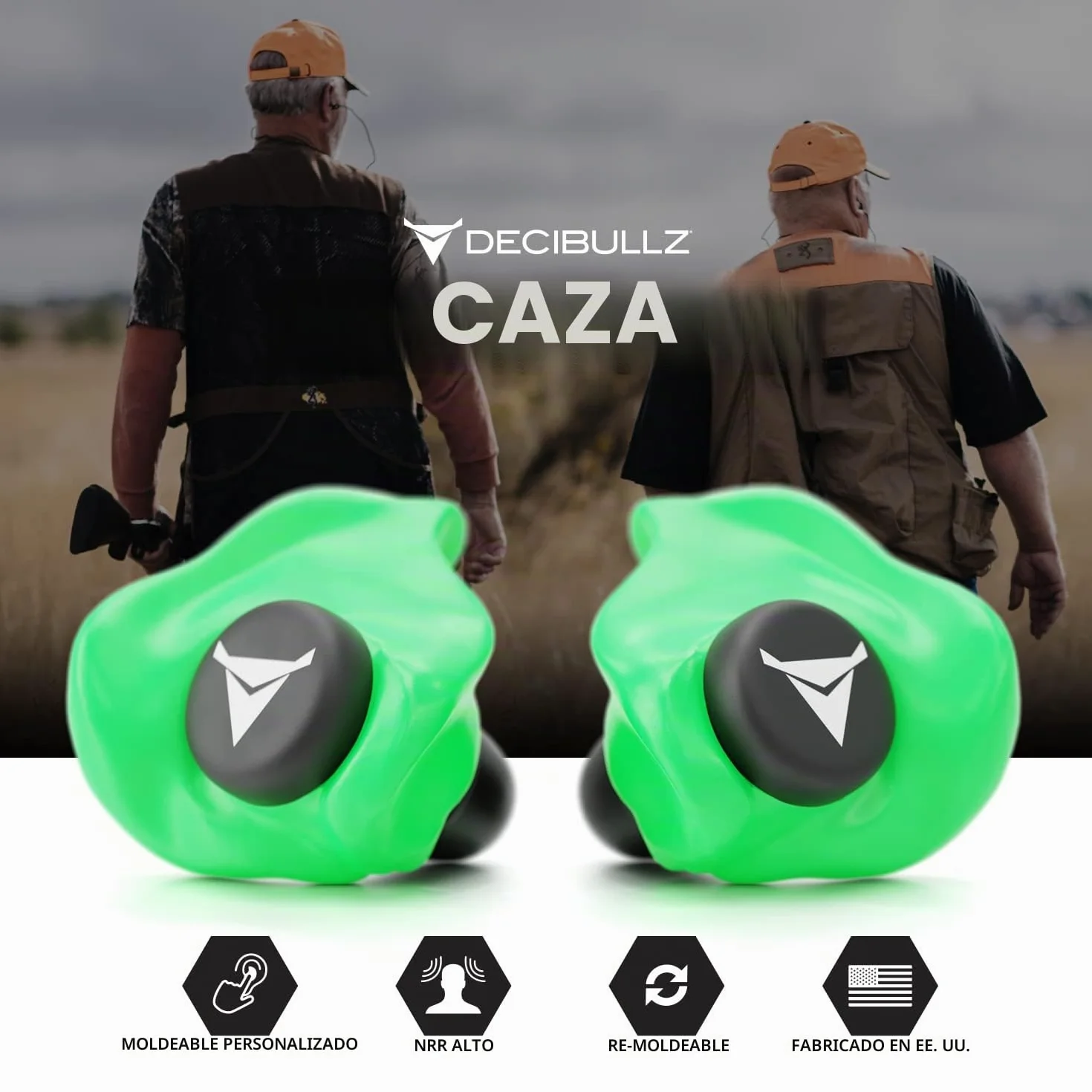 Decibullz Tapones para los oídos moldeados a medida 31 dB protección auditiva para disparos conciertos (verde)