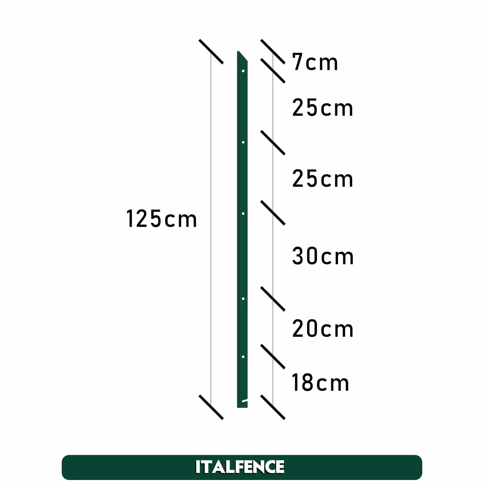 Poste T H125cm 30x30x3mm en hierro plastificado verde [5 piezas]