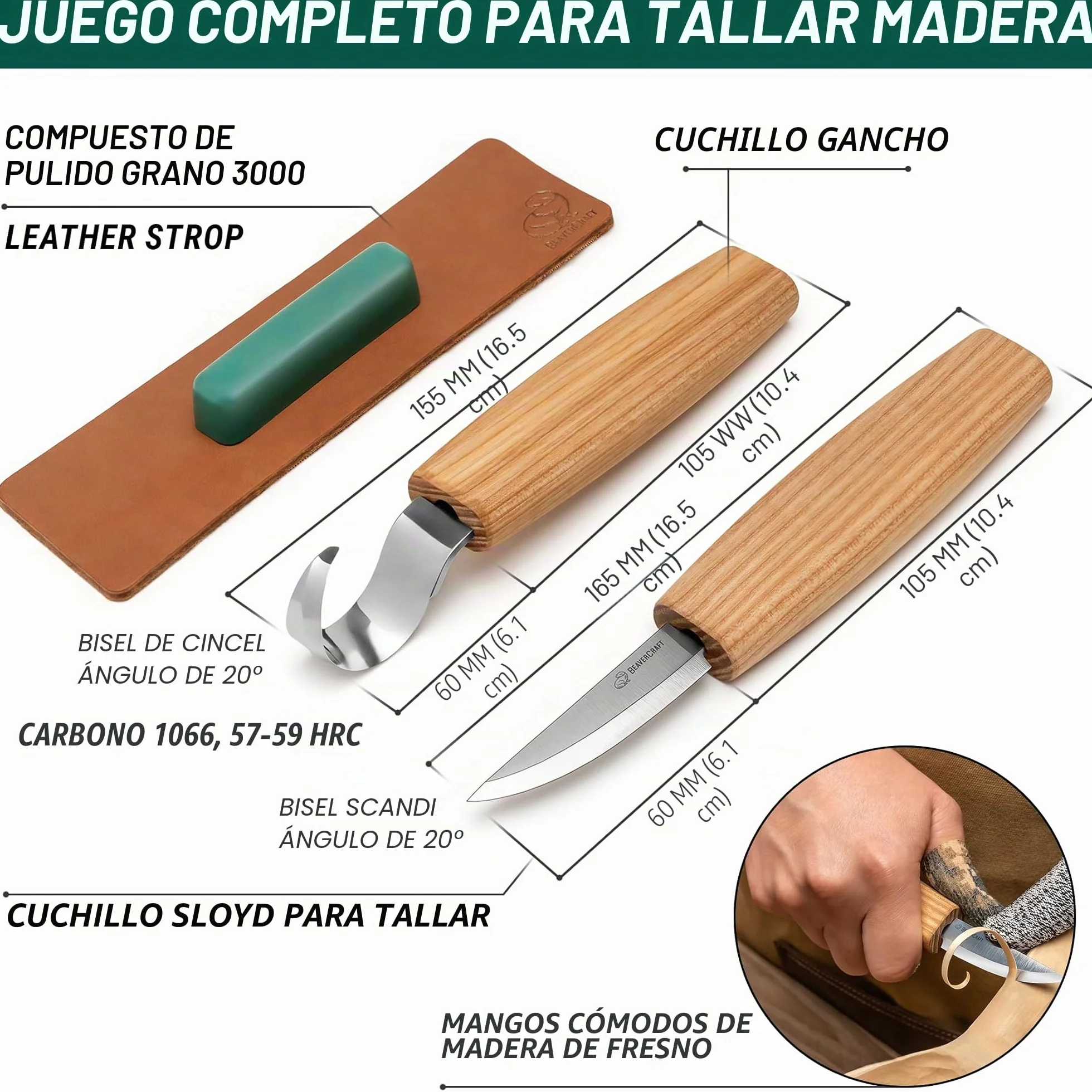 BeaverCraft S01 Set de Cuchillos para Tallar Cucharas de Madera