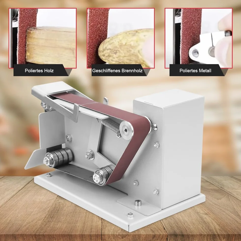 Amoladora de Banda Eléctrica Mini Amoladora Plana con Rodamiento Doble Incorporado y 10 Cinturones Abrasivos para Metal, Madera, Plástico, Aluminio (Enchufe de la UE)