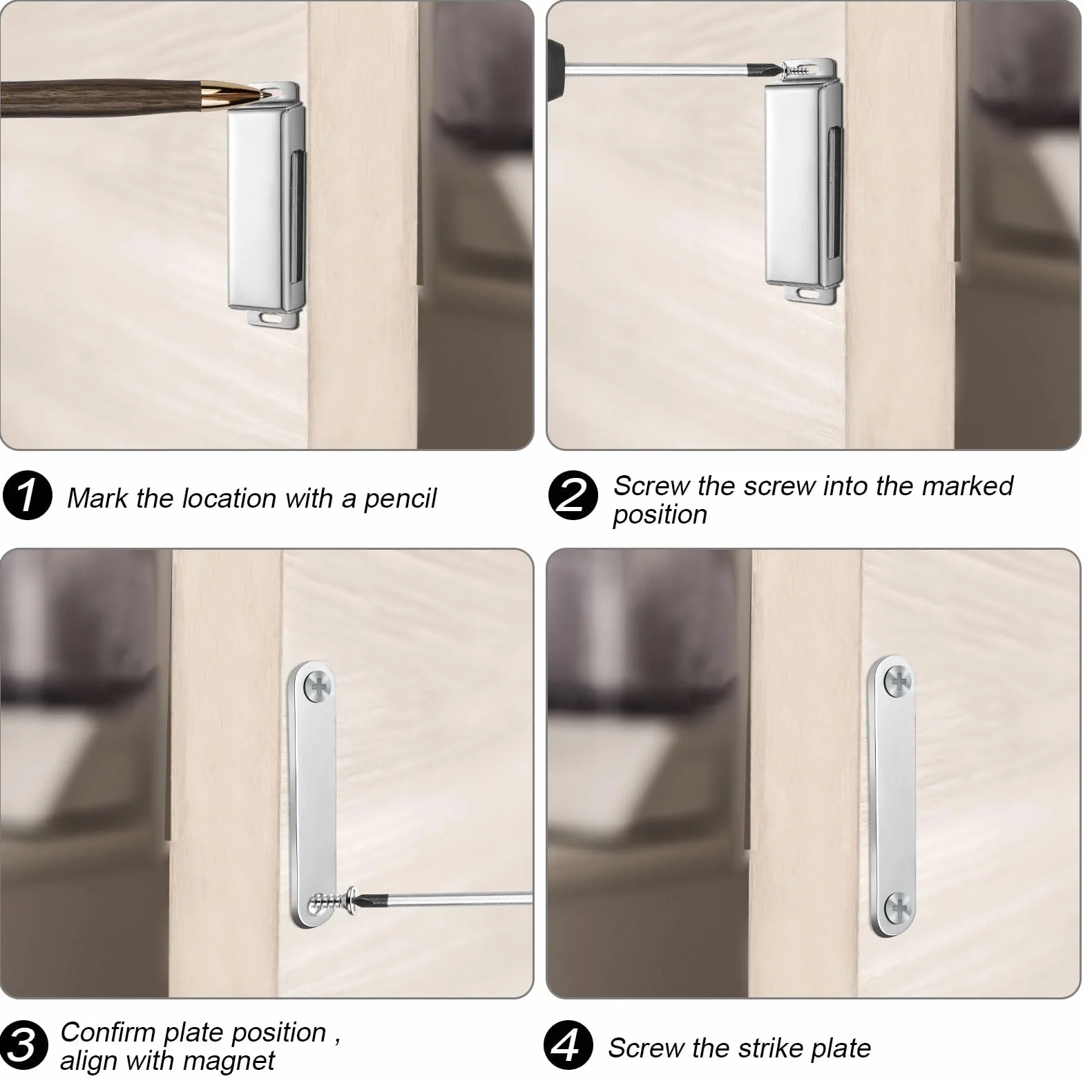 Yaocom 2 cierres magnéticos para puerta, 150 libras, acero inoxidable, resistentes, fuertes imanes magnéticos para armario, armario, cocina, baño, habitación automática (2.95 pulgadas)