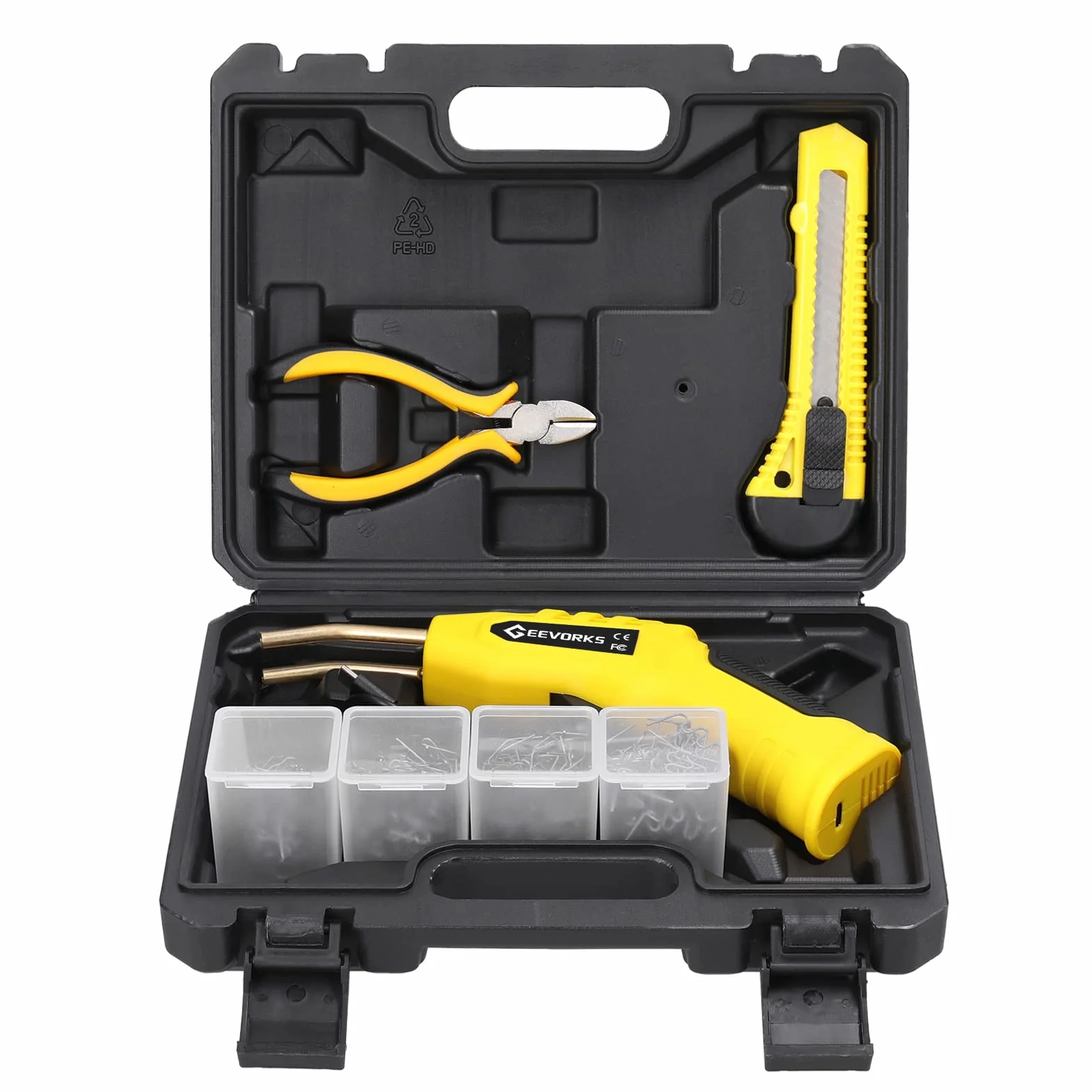 Soldadora Plastico de Batería 30W Grapas Soldadura Plástico Inalámbrico Portátil, Grapadora en Caliente de Corte Térmico, Pistola Soldar Plastico con 4 Cajas de Grapas y Alicate para Coches