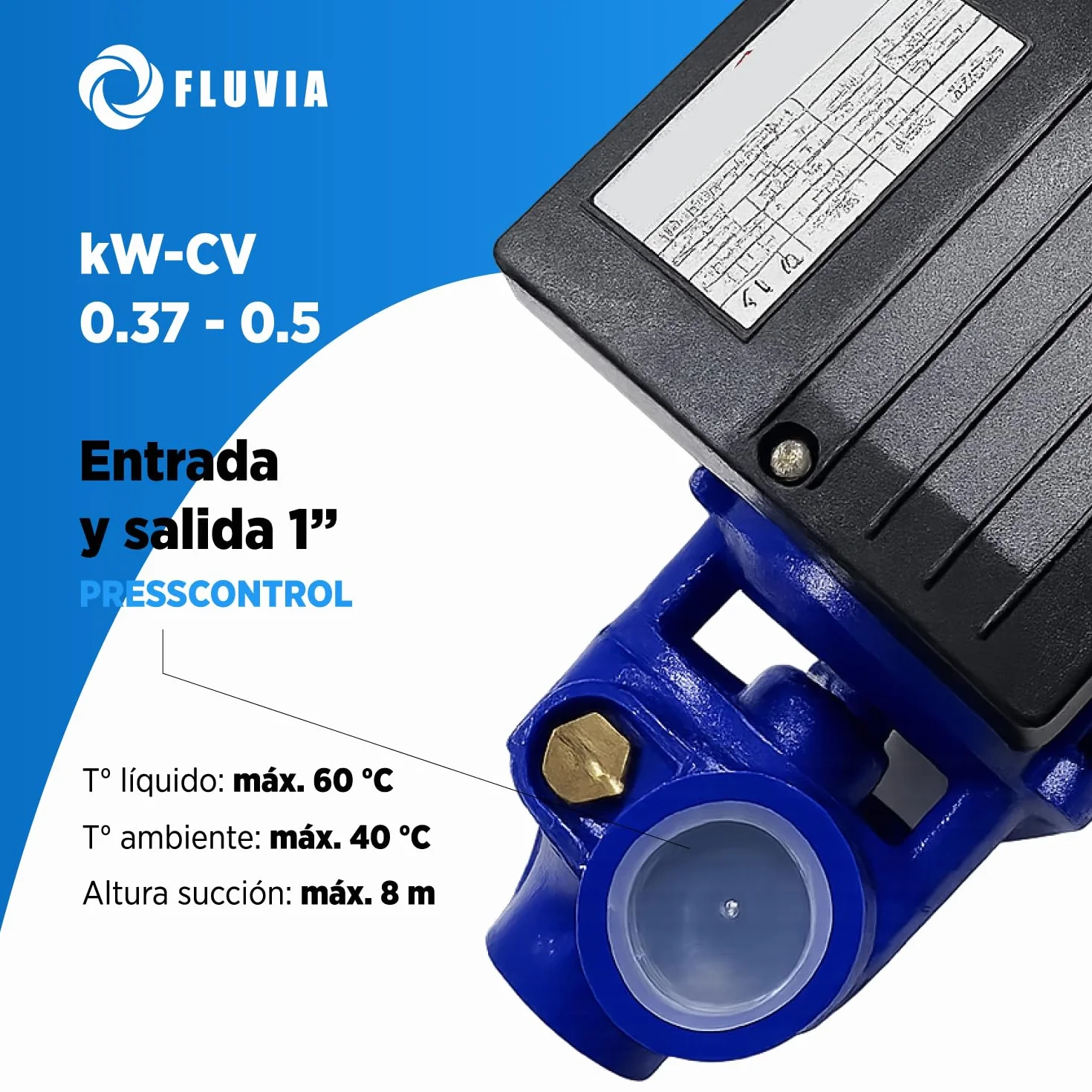 Bomba de Agua Periférica 0.5 Cv 230 V 2000 l/h Hierro Fundido Fluvia