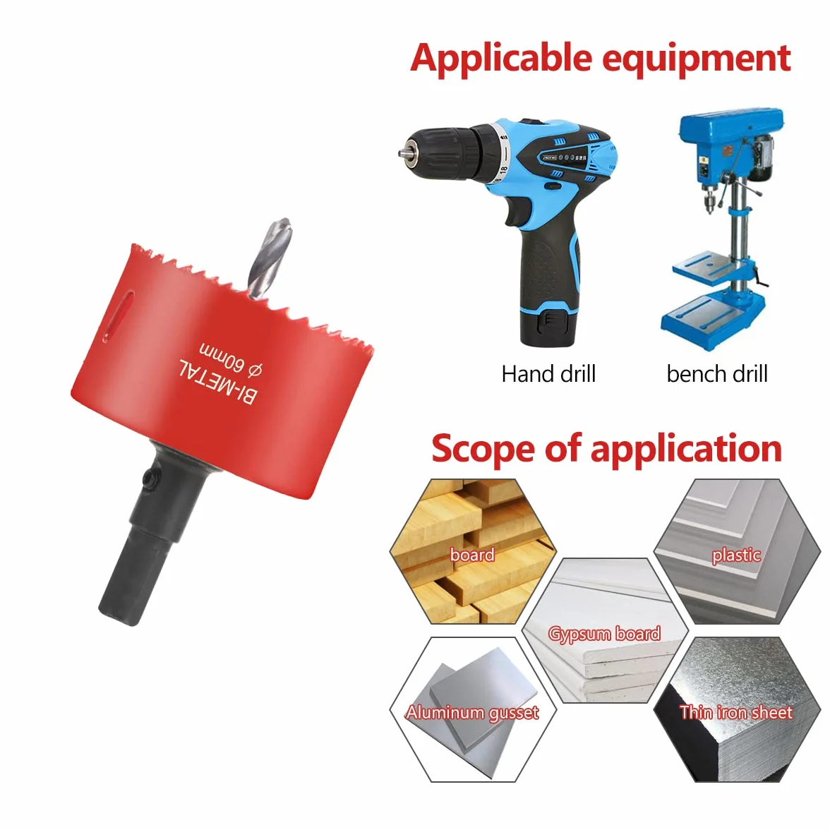 Flintronic Sierra de Corona Bimetálica de 60mm, Sierra de Corona 60mm Diámetro, Broca Perforadora para Madera y Metal, con Adaptador y Broca Piloto, para Aluminio, Aluminio, Hierro, Tubo de Plástico