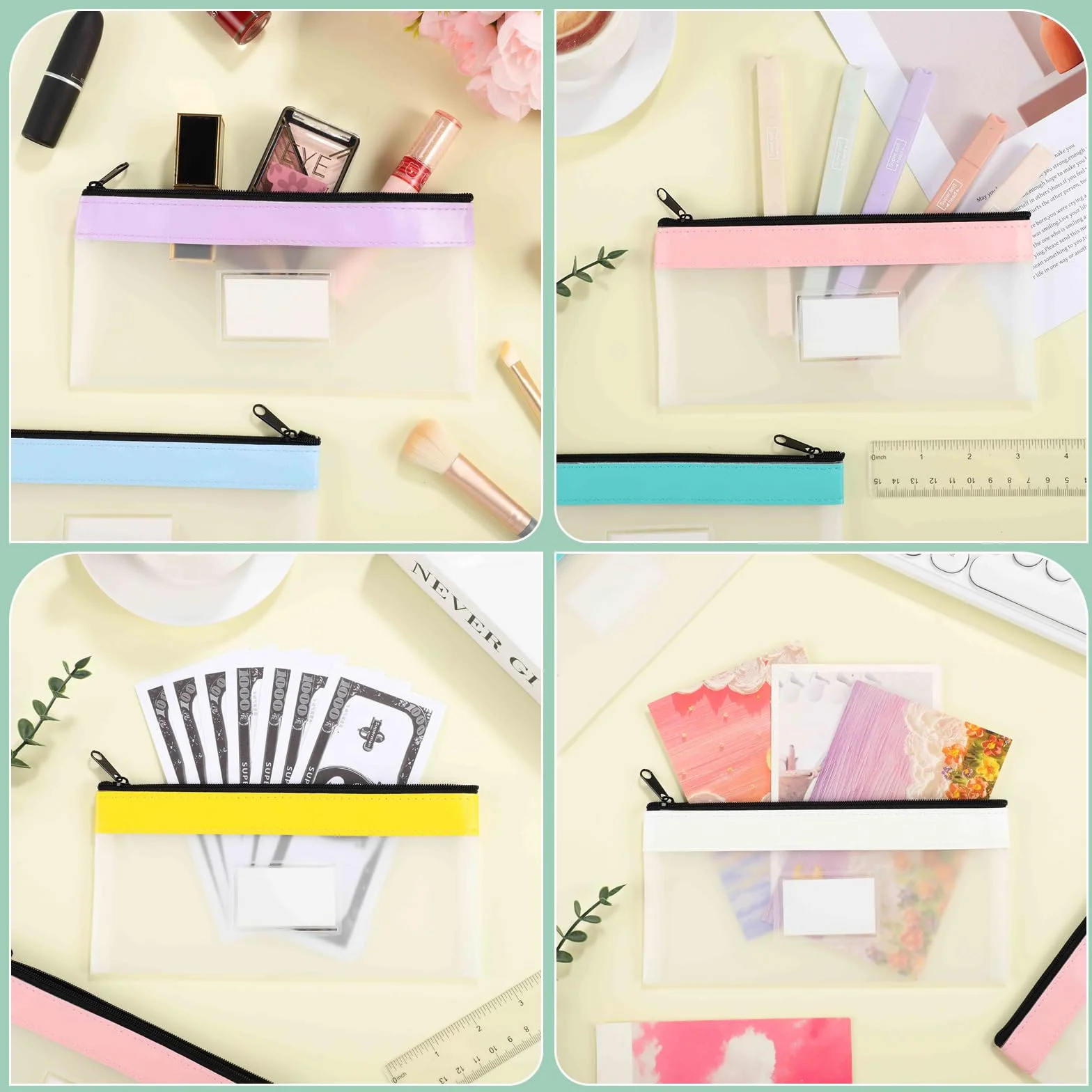 Carteras de dinero 20x10 cm con ranura, sobres transparentes para efectivo y organizador de recibos, 6 unidades