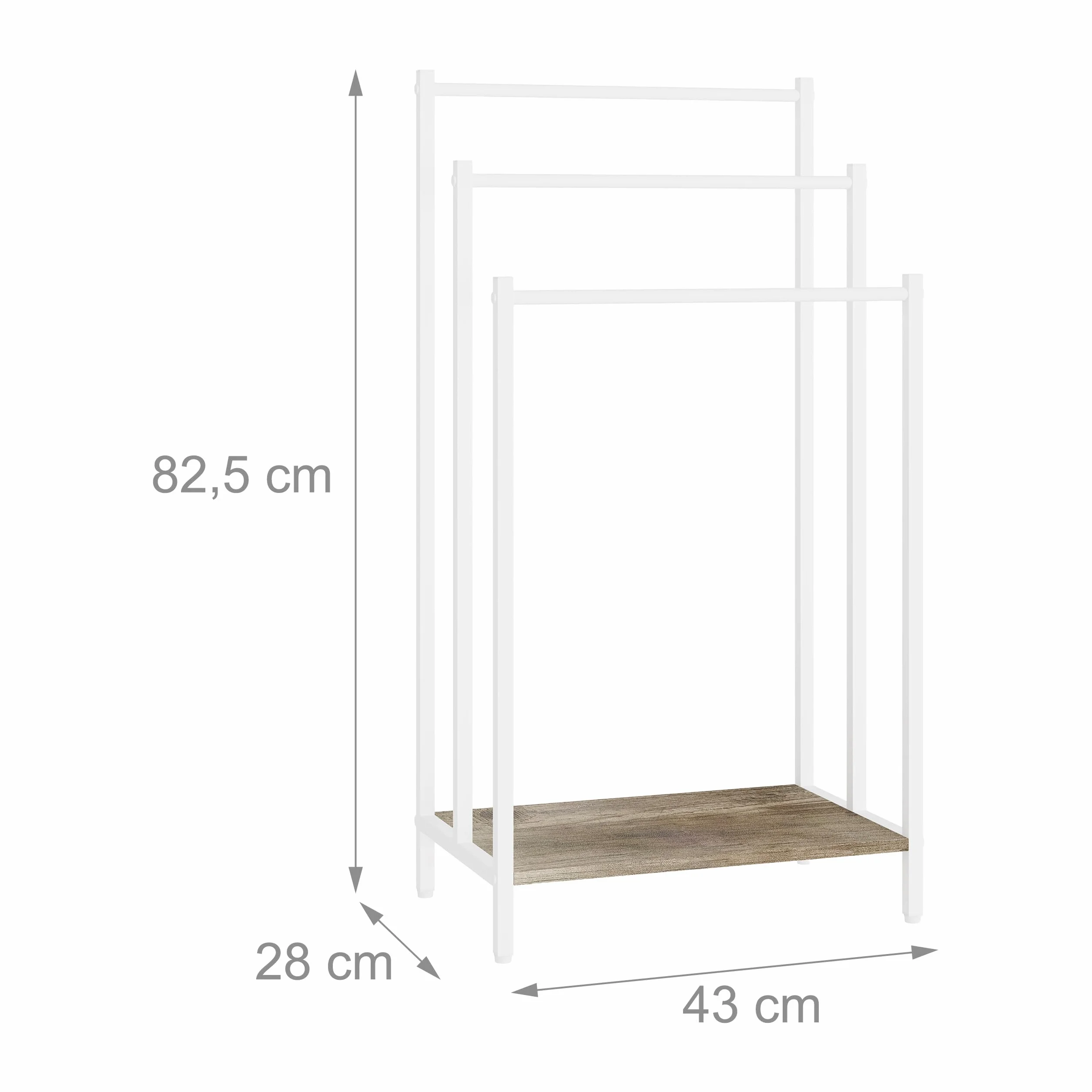 Relaxdays toallero de pie con repisa, Efecto Madera, 3 Barras, 81x43x28 cm, Natural/Blanco