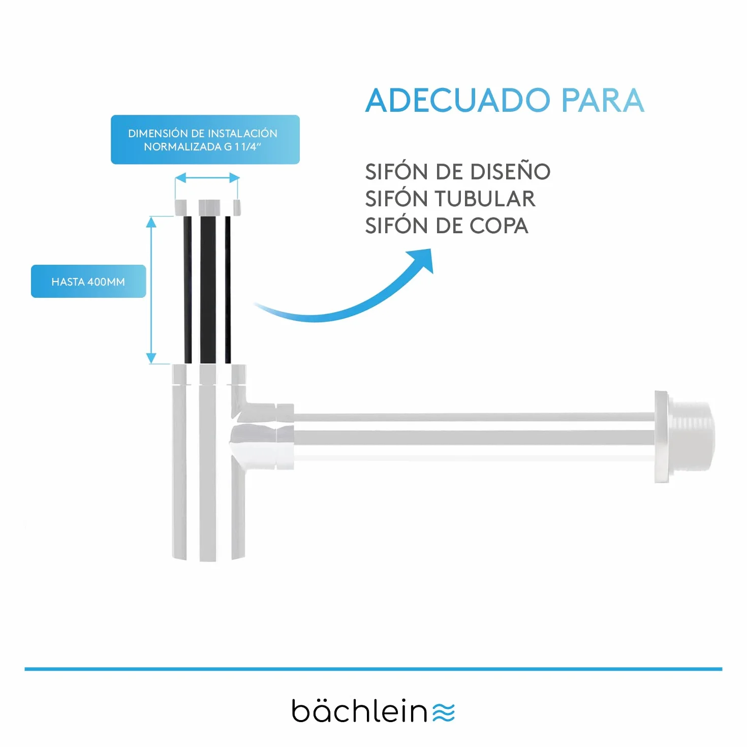 Bächlein Tubo de Inmersión para Sifón Universal 400 mm Cromado
