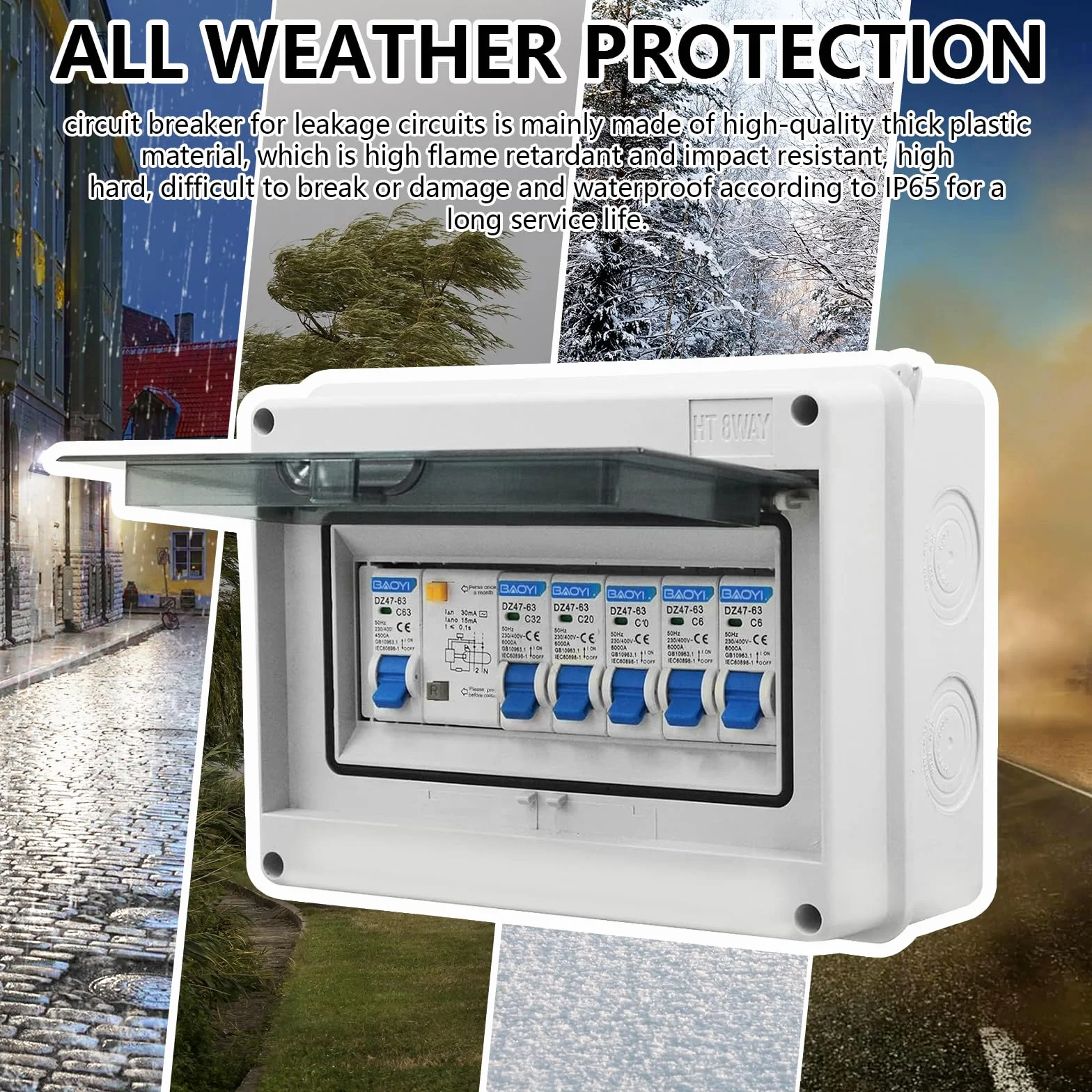 Caja de Distribución, Caja Eléctrica Impermeable IP65, Caja de Fusibles de Superficie Disyuntor de 63 A, Caja de Distribución Impermeable, Interruptor de Aire 2x6A+1x10A+1x20A+1x32A