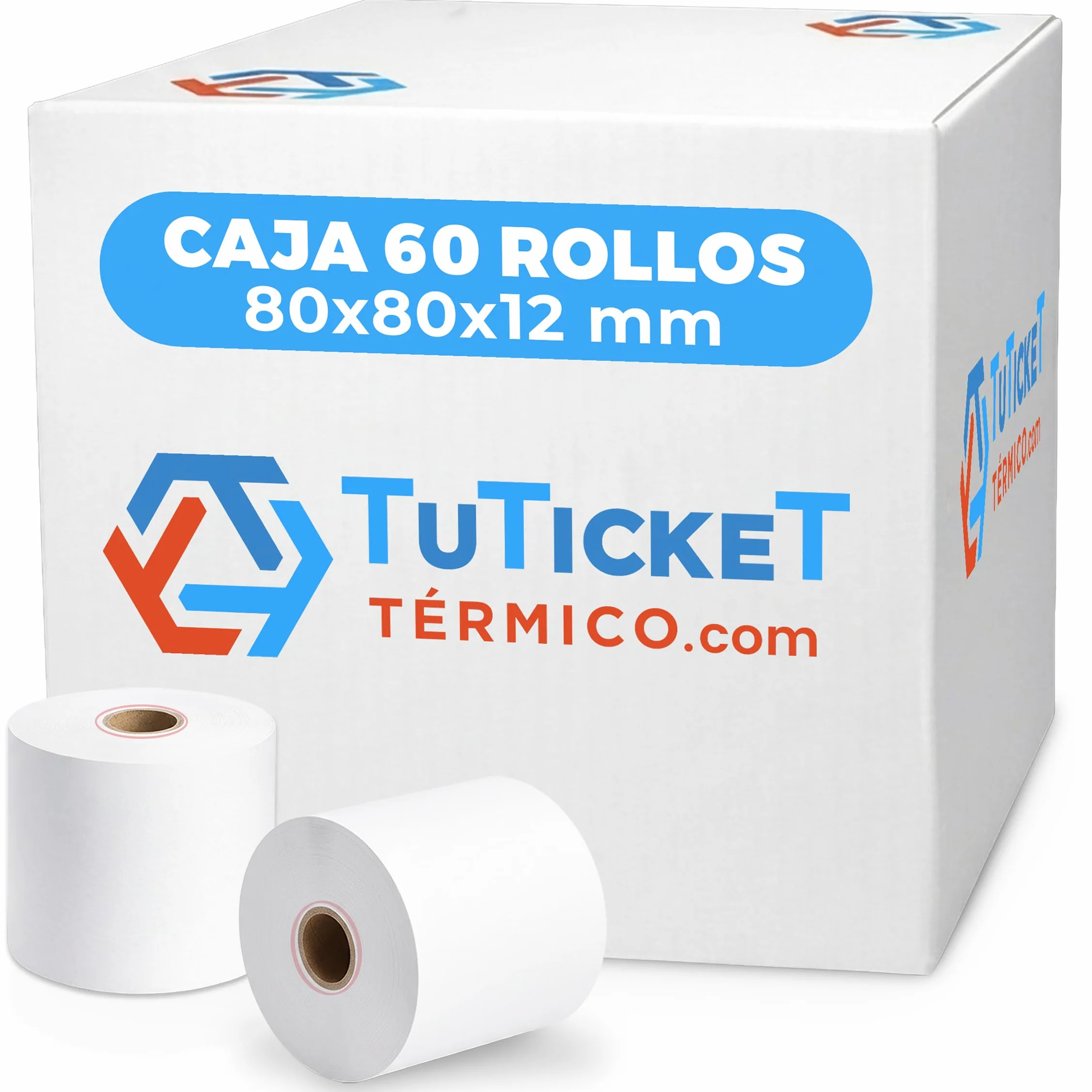 Rollo de Papel Térmico 80x80x12 mm (60 unidades, 10 más de lo habitual) para Impresora Térmica de Ticket, Caja Registradora y demás TPV. Sin Bisphenol A. PEFC. Producto C.E.