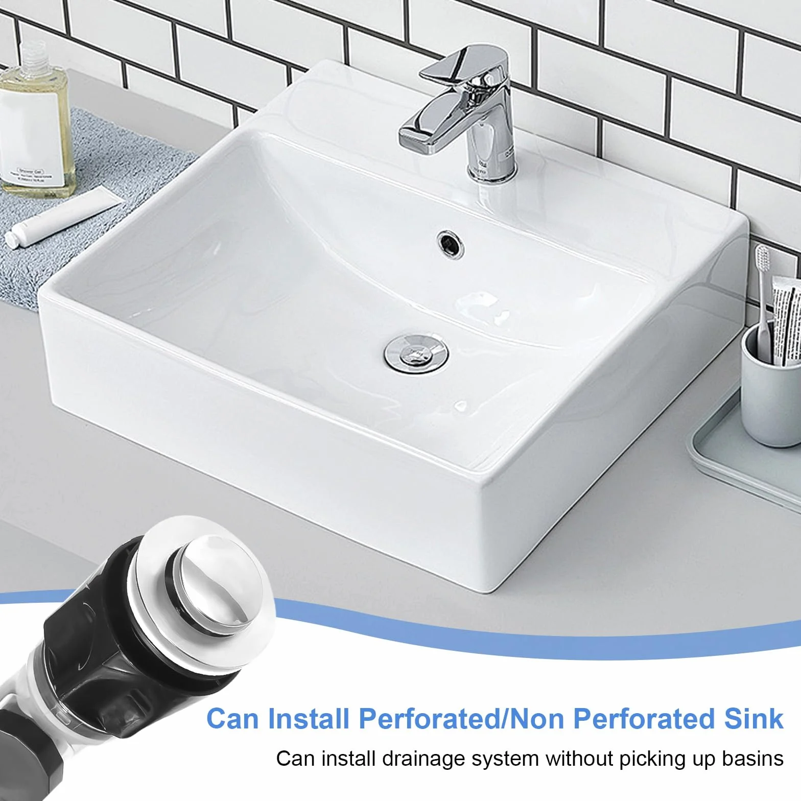 Sifón Lavabo Flexible Kit con Manguera de Drenaje Retráctil y Tapón para Baño y Cocina