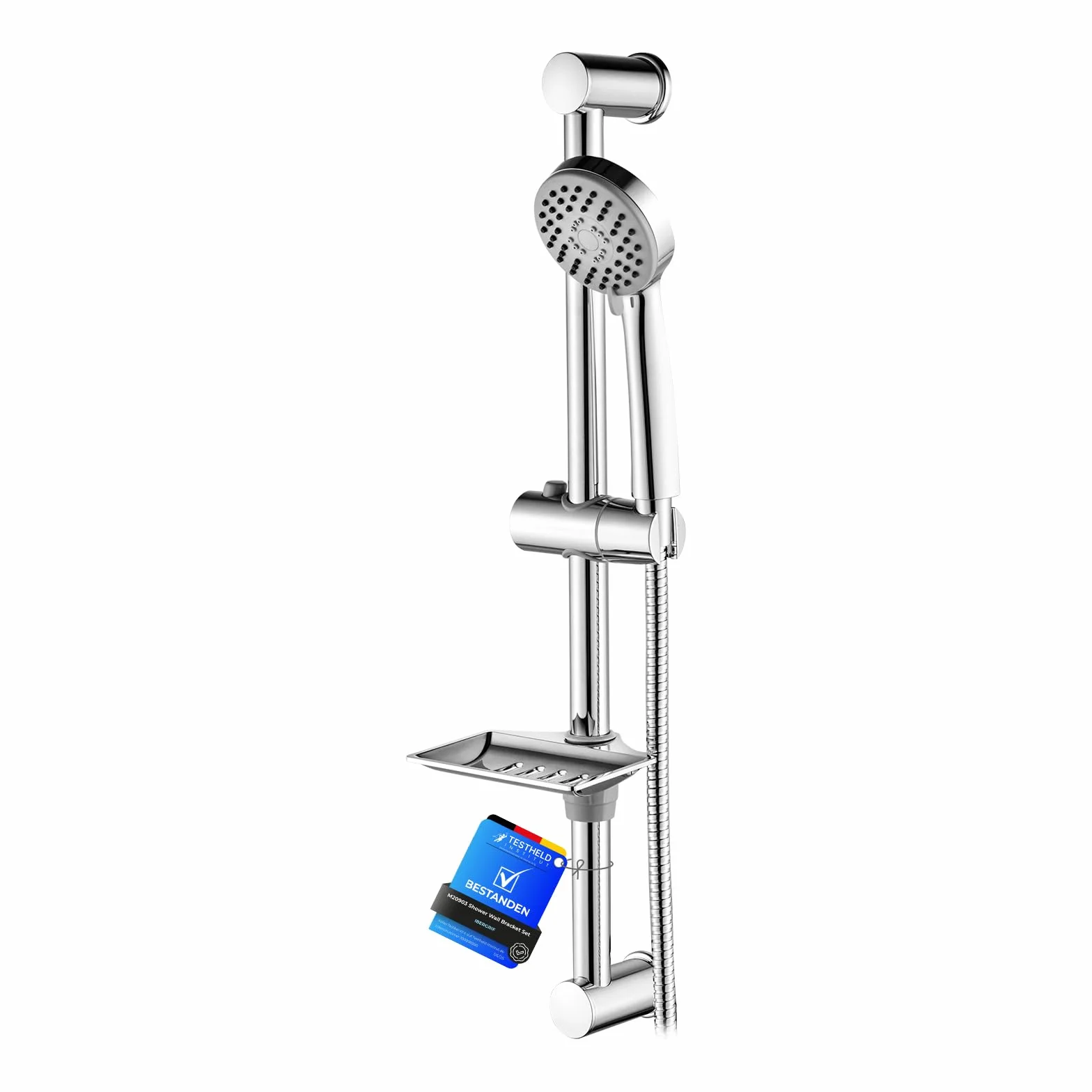 Ibergrif, M20903 Conjunto Soporte Ducha Pared, Barra Ducha con Jabonera, Manguera, Alcachofa, Soporte, Plata