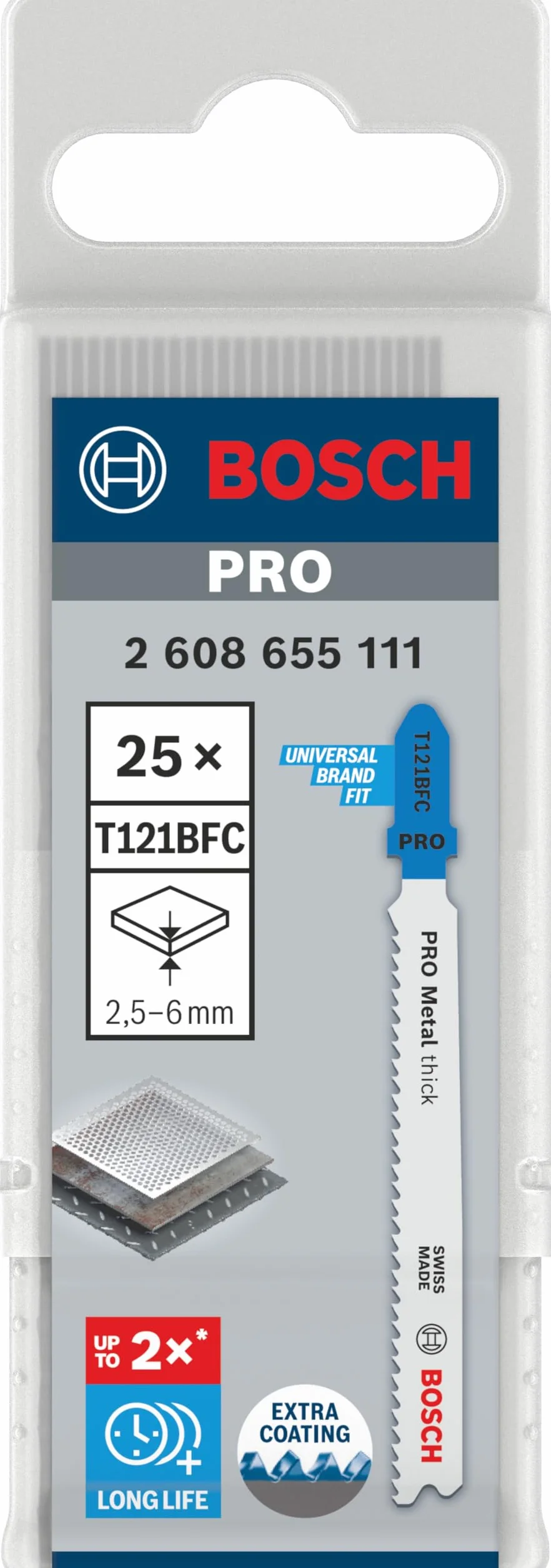 Bosch 25 hojas de sierra de calar PRO Metal thick T121BFC (para chapas de acero, chapa de acero, longitud 92 mm, sierra de calar profesional)