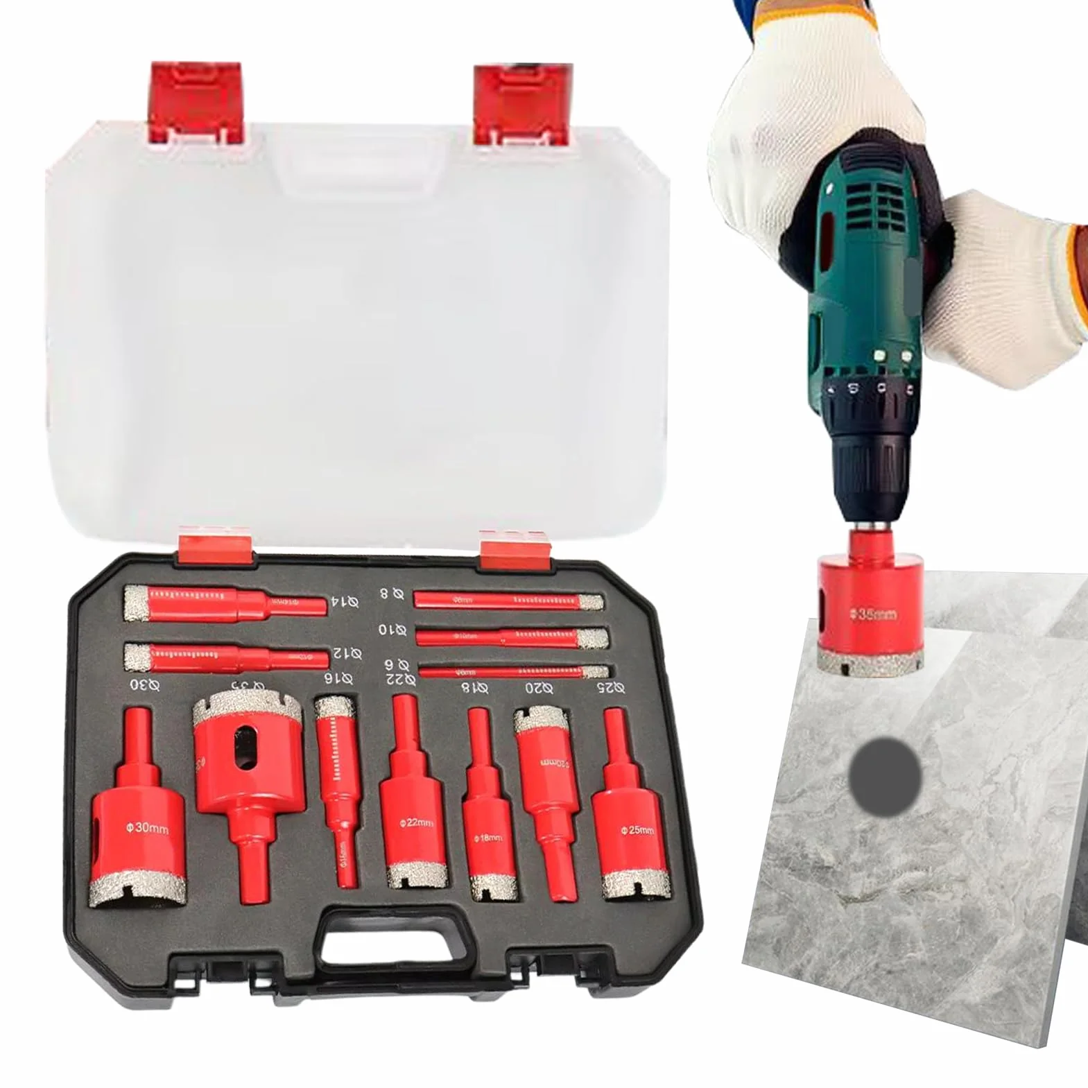Kit de para agujeros de baldosa - 12 piezas, juego de taladro de uso, cortador de baldosas vitrificadas de porcelana de piedra de cerámica | Herramientas de corte de precisión para los pro