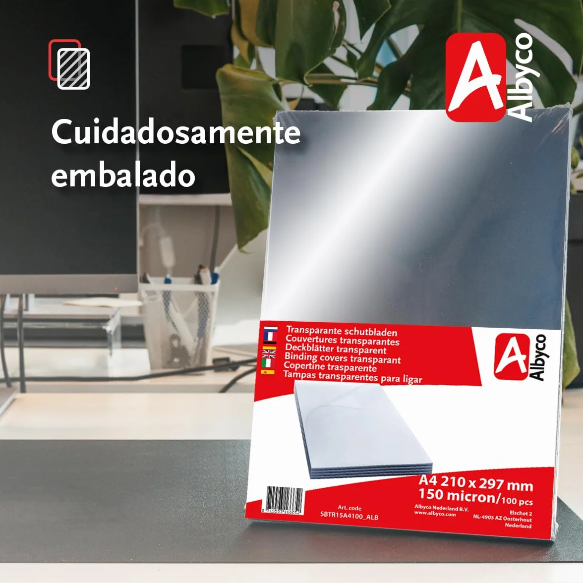 Albyco Cubiertas Transparentes Brillantes PVC A4 0,15 mm 150 Micras Portadas para Encuadernar