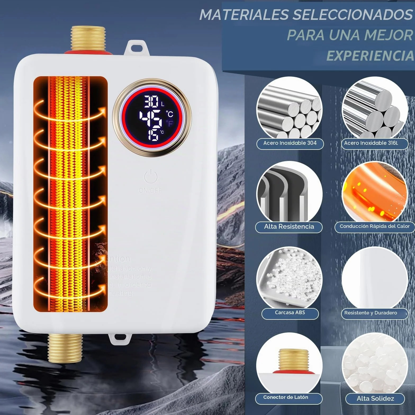 Calentador de agua eléctrico, 3500 W, 220 V, mini calentador de agua instantáneo con pantalla LCD, 20 – 50 °C, IPX4, resistente al agua, calentador de agua eléctrico, para ducha, baño, cocina
