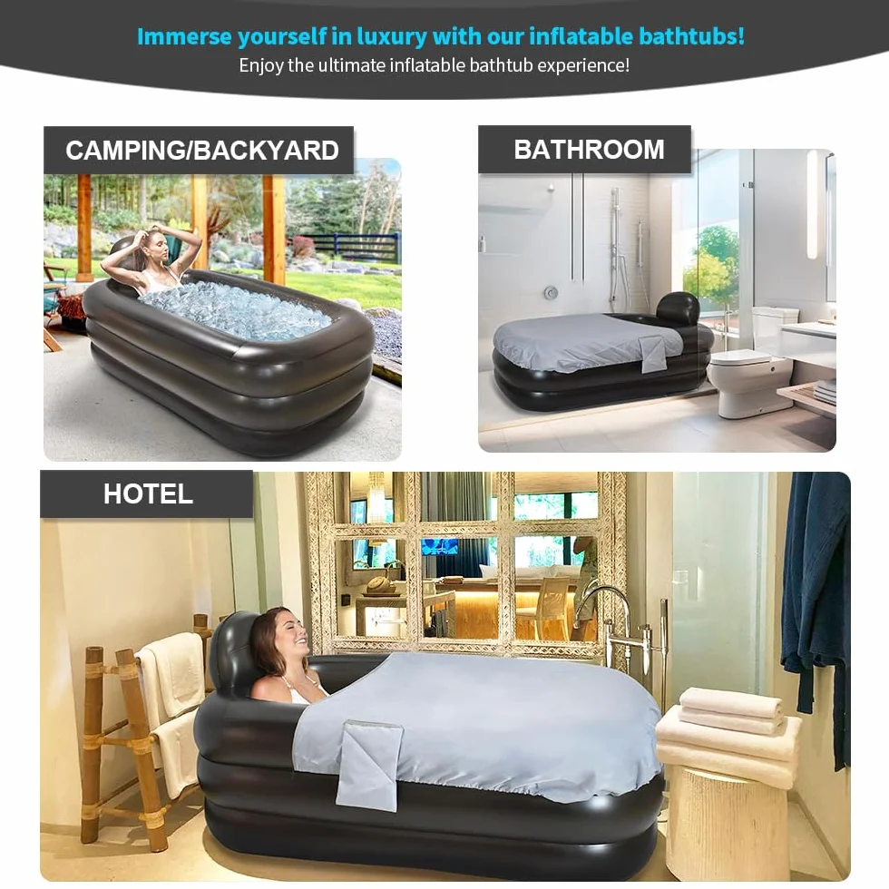 Nevife Bañera hinchable con suelo de bañera, plegable y portátil, ideal para baños calientes/baños de hielo, 160 x 90 x 50 cm (gris oscuro)